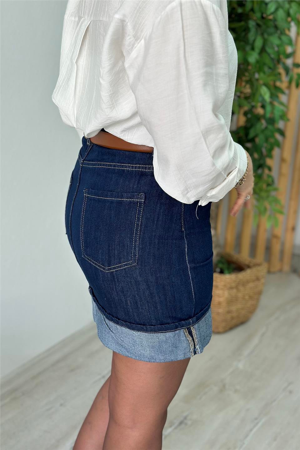 Lacivert Ters Dikişli Mini Denim EtekAETK2500122-LACIVERT-S