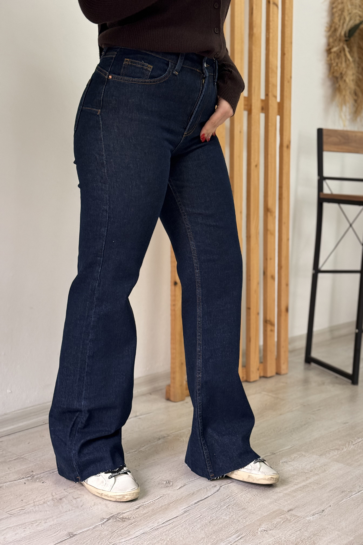 Lacivert Yüksek Bel Lycralı Bol Paça Jean PantolonAPNT20250953-LACIVERT-34