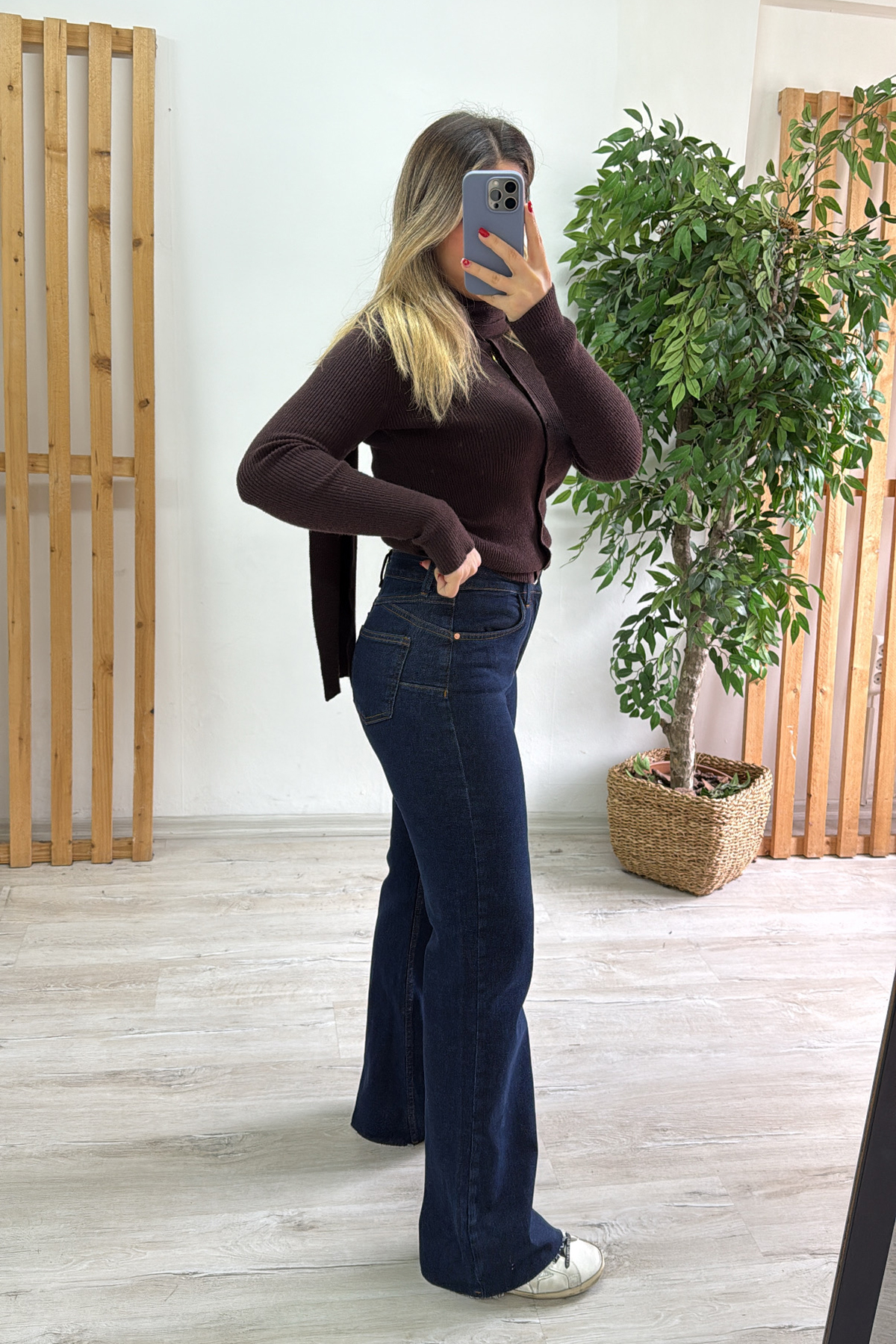 Lacivert Yüksek Bel Lycralı Bol Paça Jean PantolonAPNT20250953-LACIVERT-34