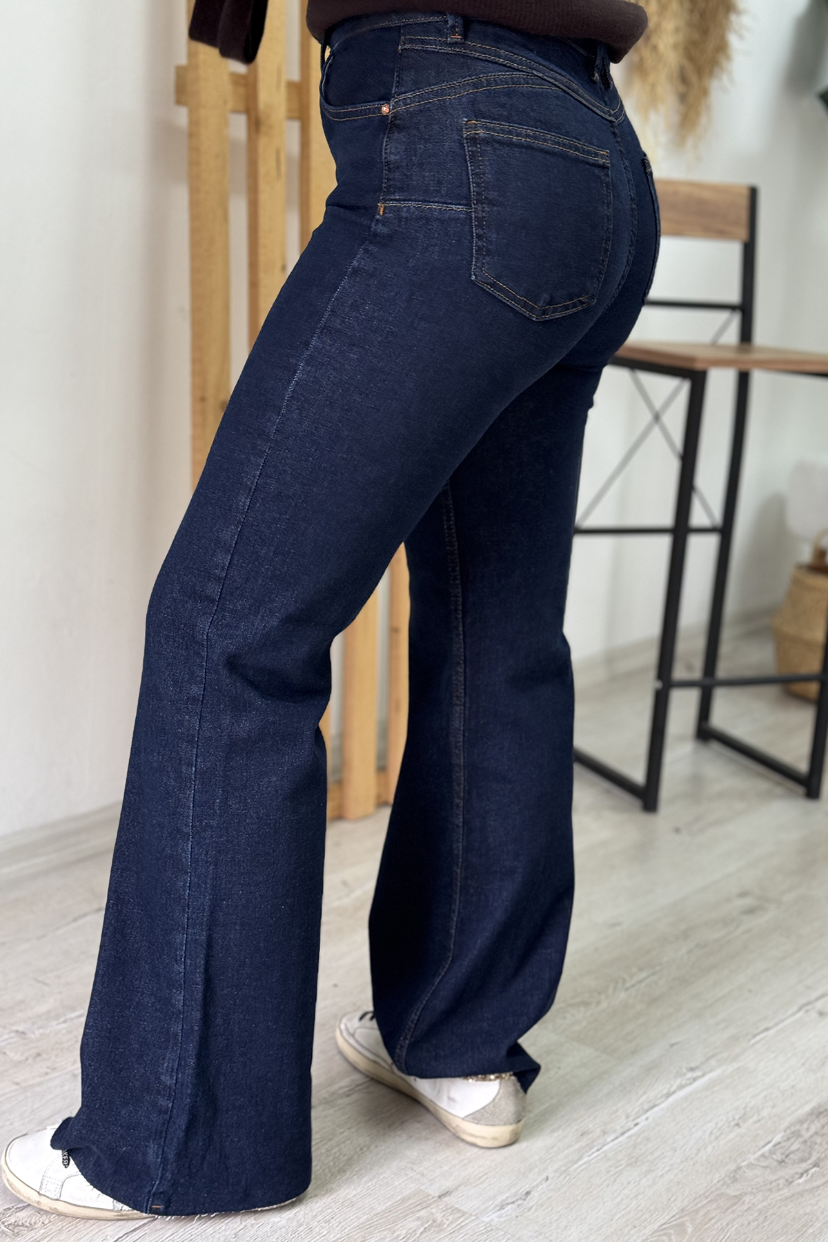 Lacivert Yüksek Bel Lycralı Bol Paça Jean PantolonAPNT20250953-LACIVERT-34