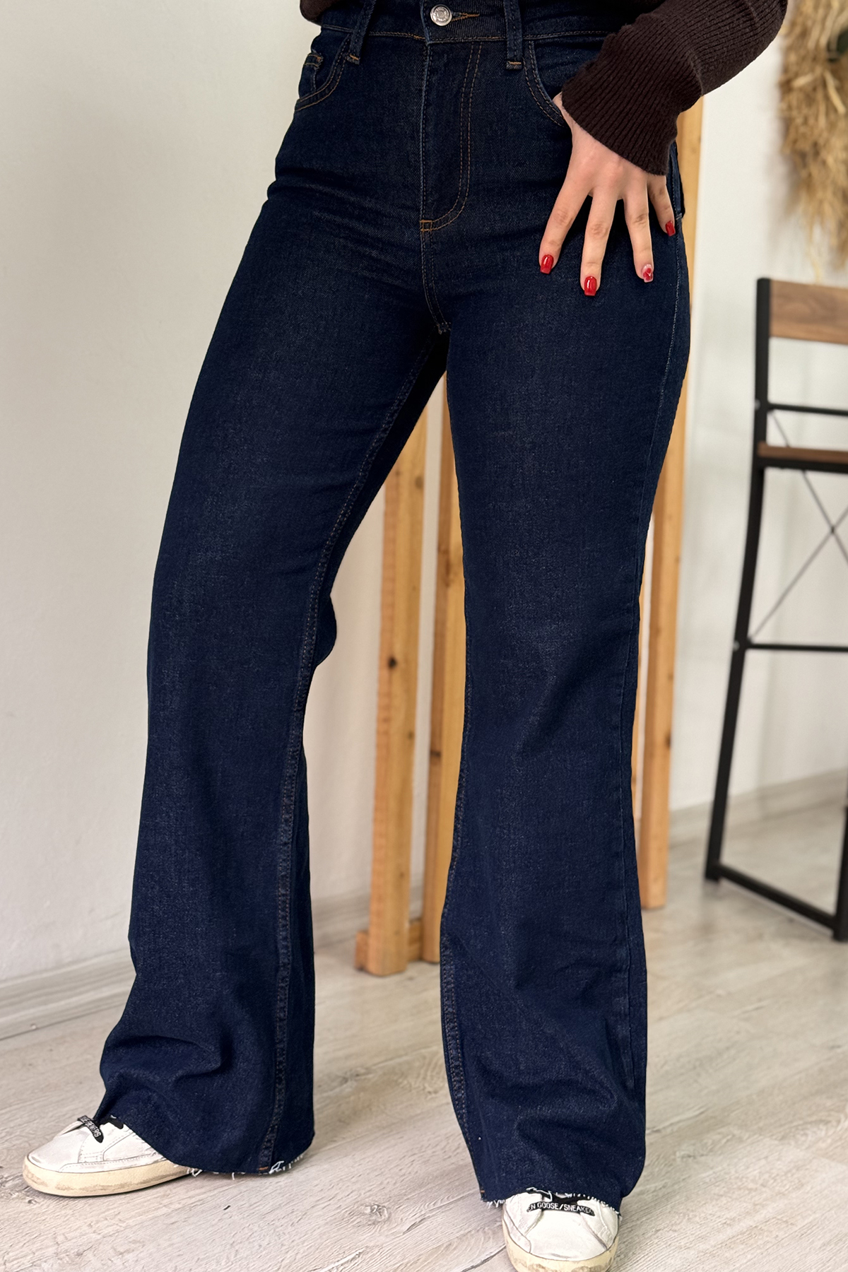 Lacivert Yüksek Bel Lycralı Bol Paça Jean PantolonAPNT20250953-LACIVERT-34