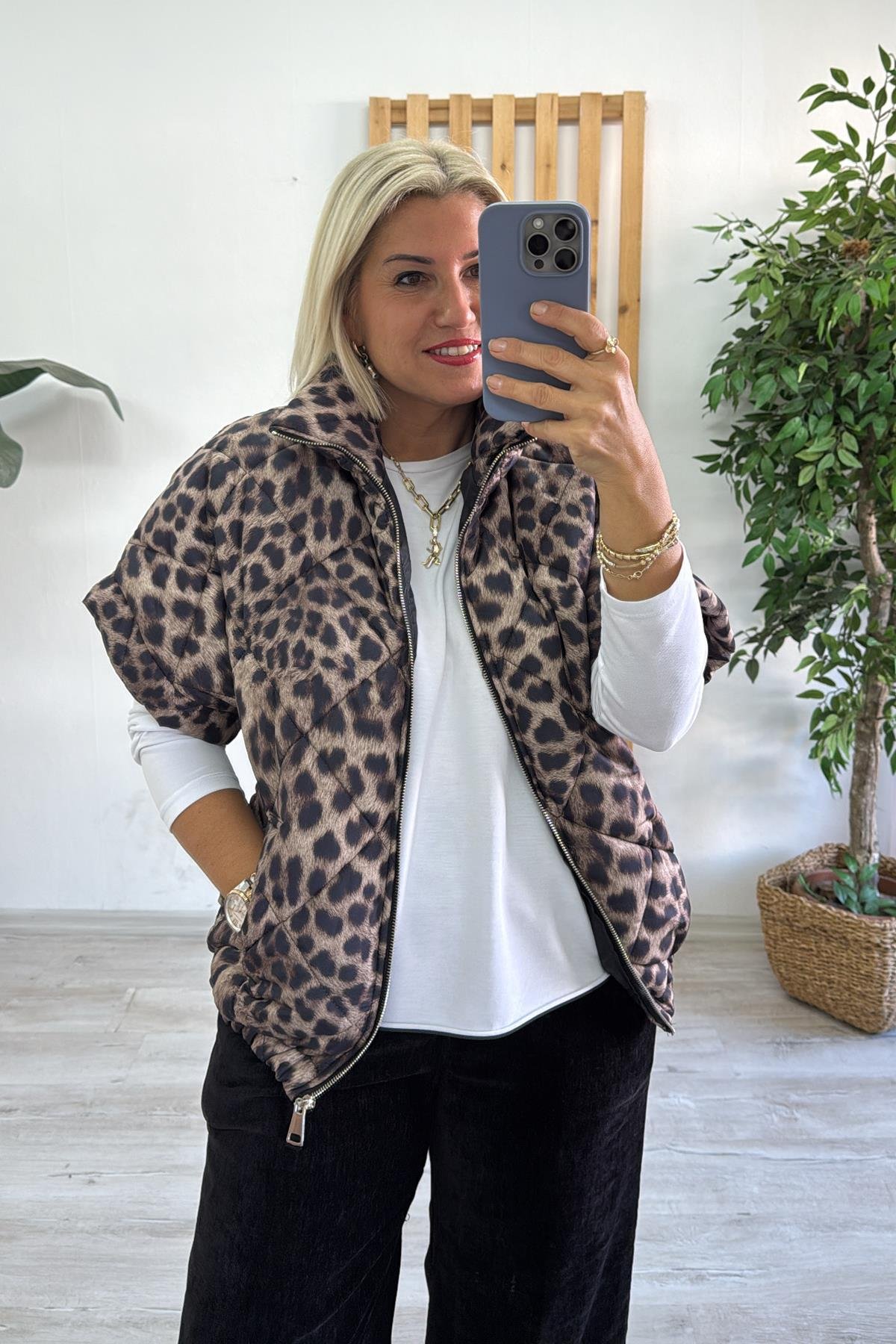 Leopar Desenli Cepli Şişme YelekDYL25000135-KAHVE-STD