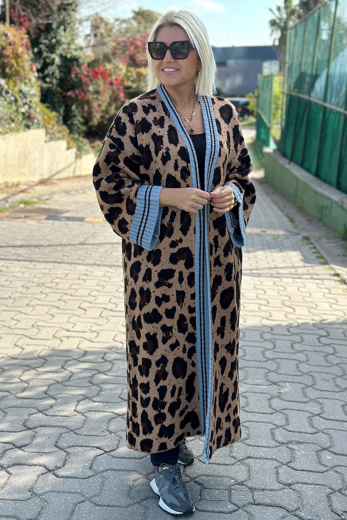 Leopar Mavi Ribanalı Uzun HırkaDK2230152-KAHVERENGI-STD