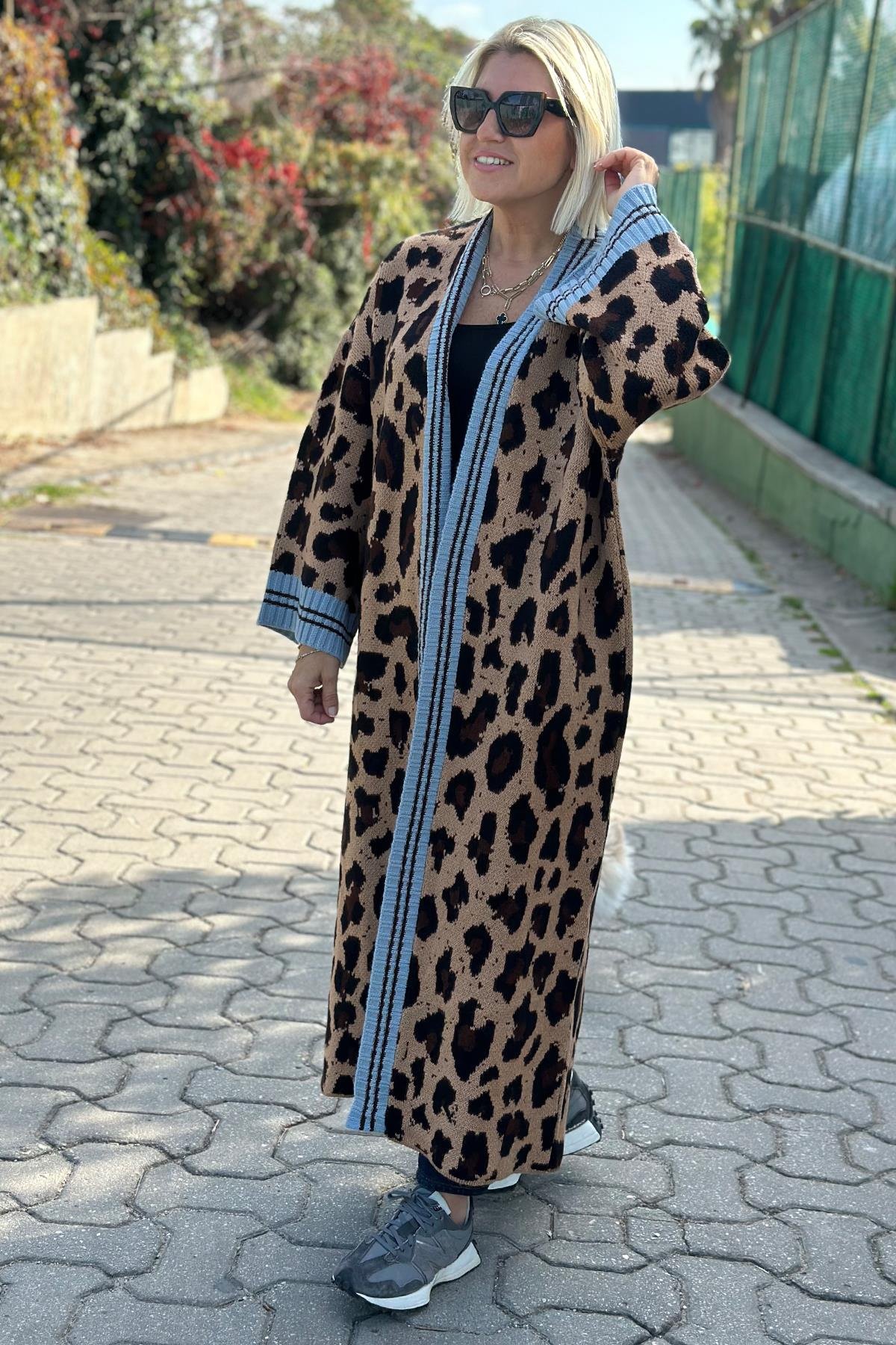 Leopar Mavi Ribanalı Uzun HırkaDK2230152-KAHVERENGI-STD