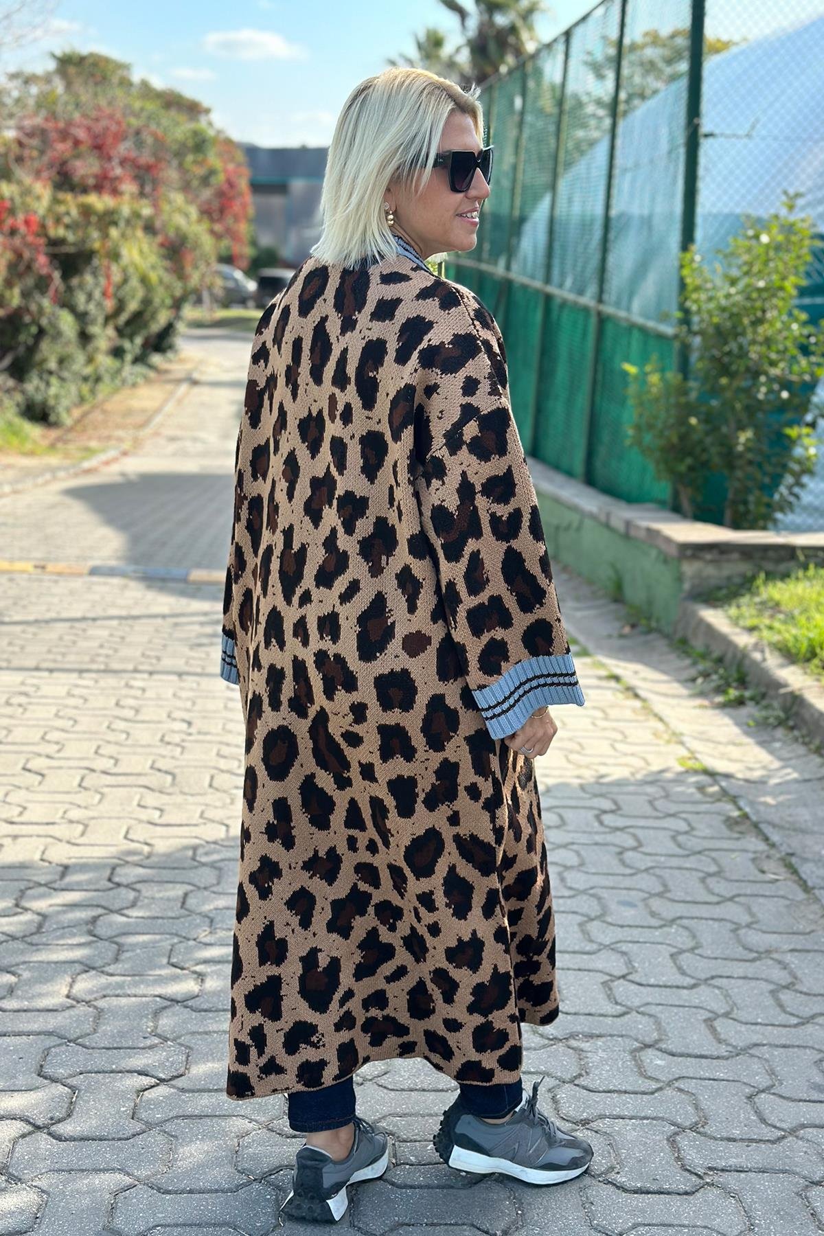 Leopar Mavi Ribanalı Uzun HırkaDK2230152-KAHVERENGI-STD