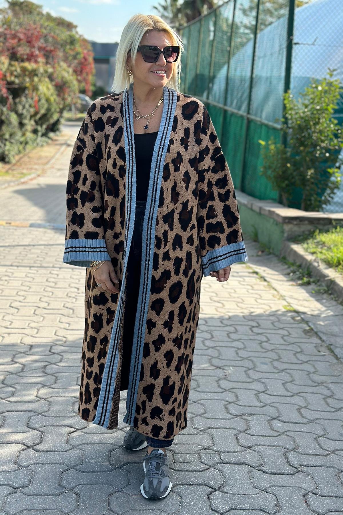 Leopar Mavi Ribanalı Uzun HırkaDK2230152-KAHVERENGI-STD
