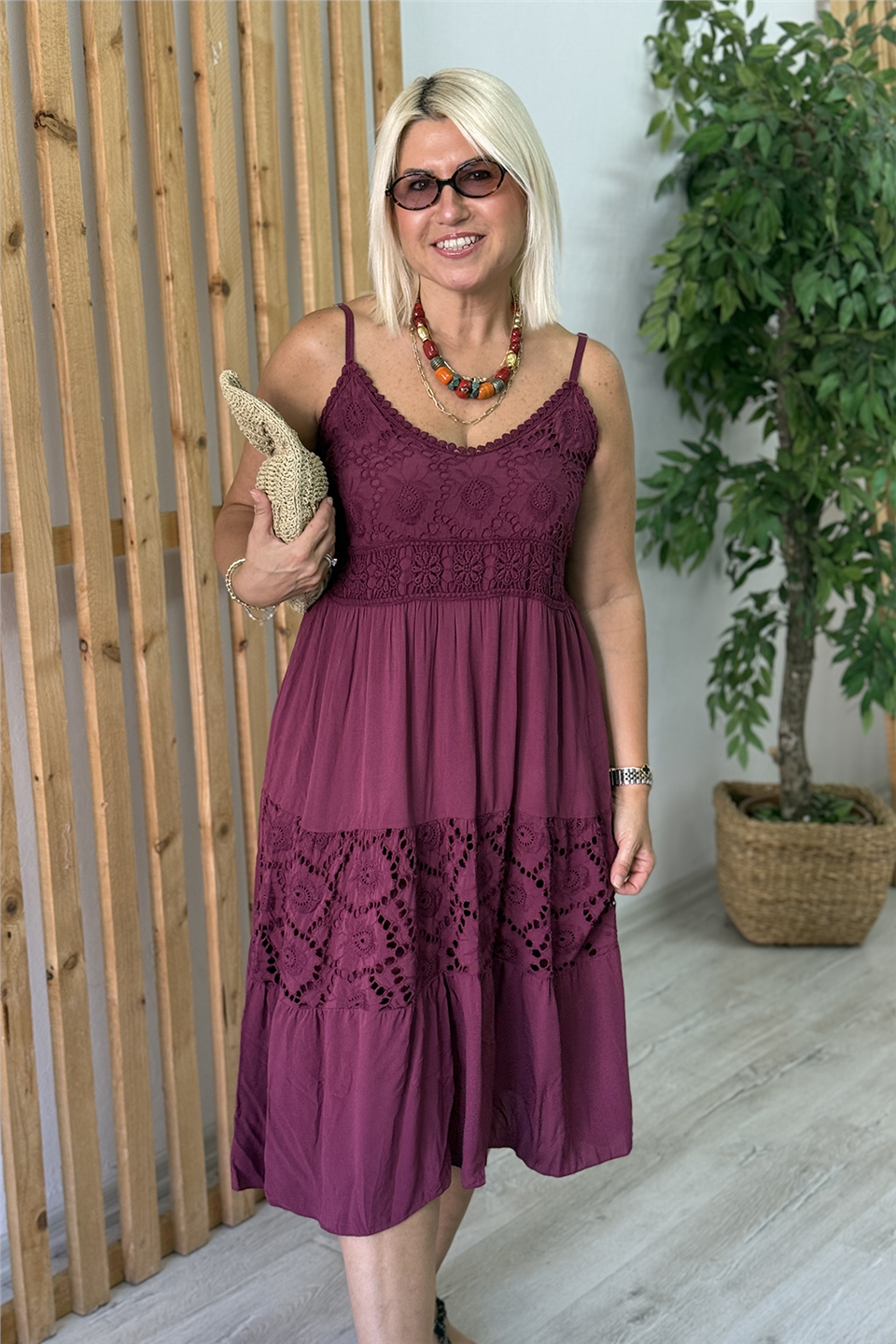 Leylak Dantelli Askılı Pamuk ElbiseELB26001088-LEYLAK-STD