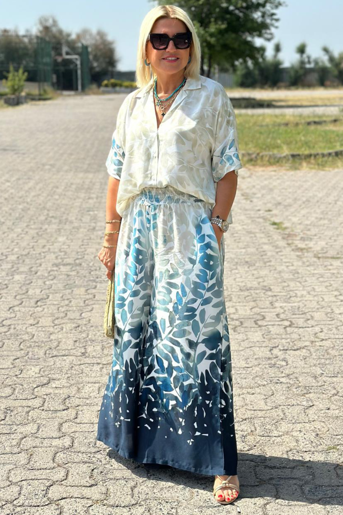 Mavi Dal Desen İkili TakımUK2260364-MAVI-STD