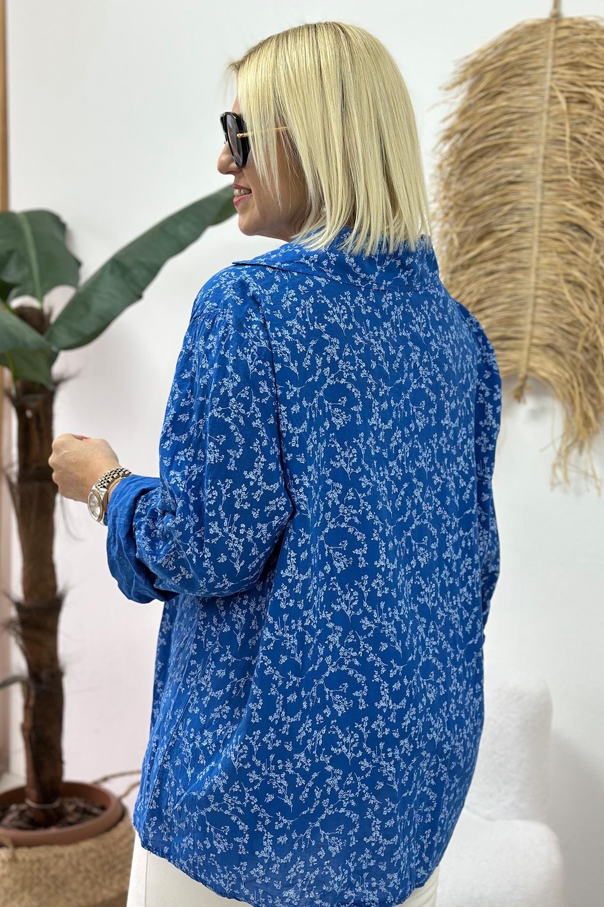 Mavi Gömleği Desenli Cotton BluzUBL2412232-MAVI-STD