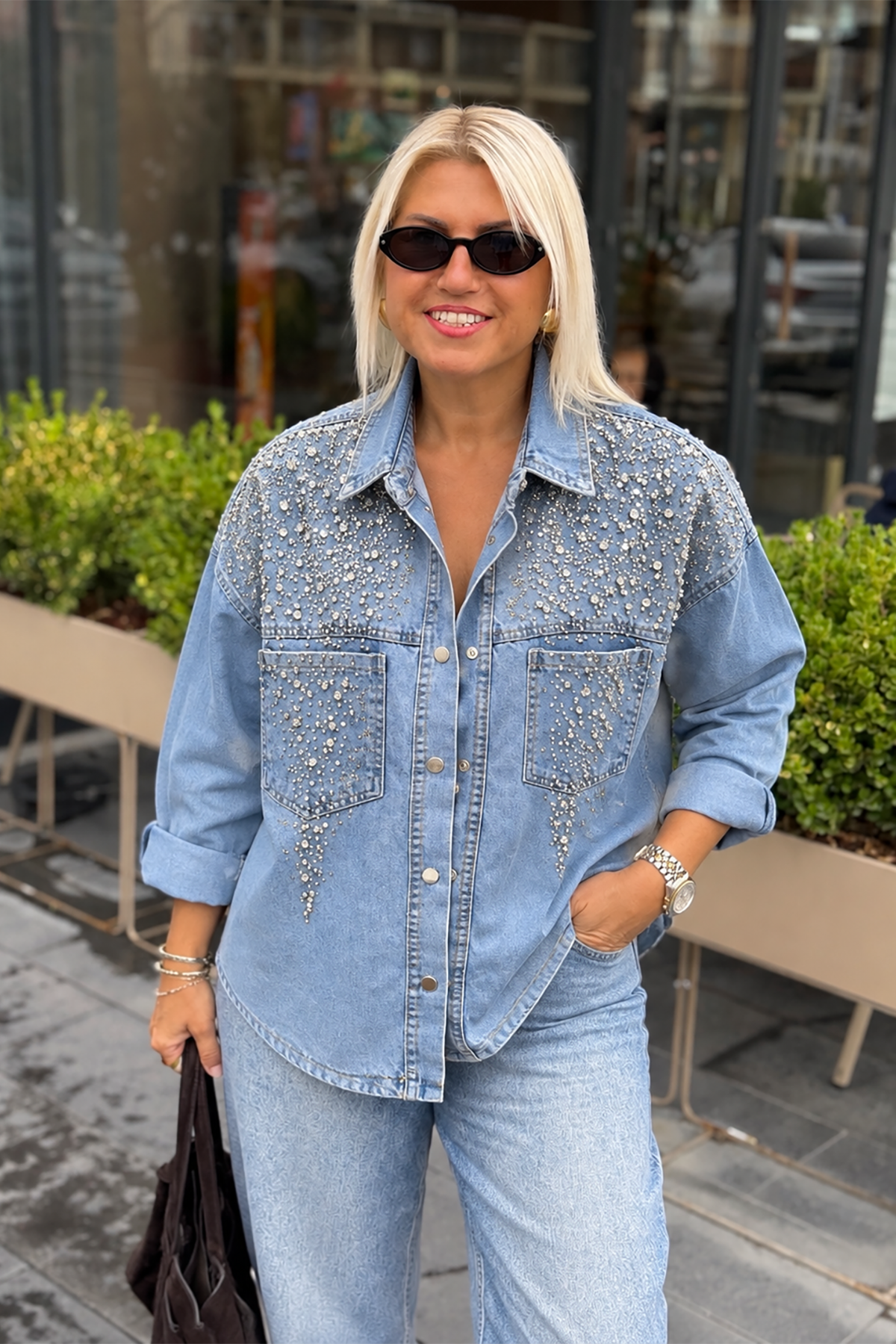 Mavi İşlemeli Denim GömlekGM20260059-MAVI-S
