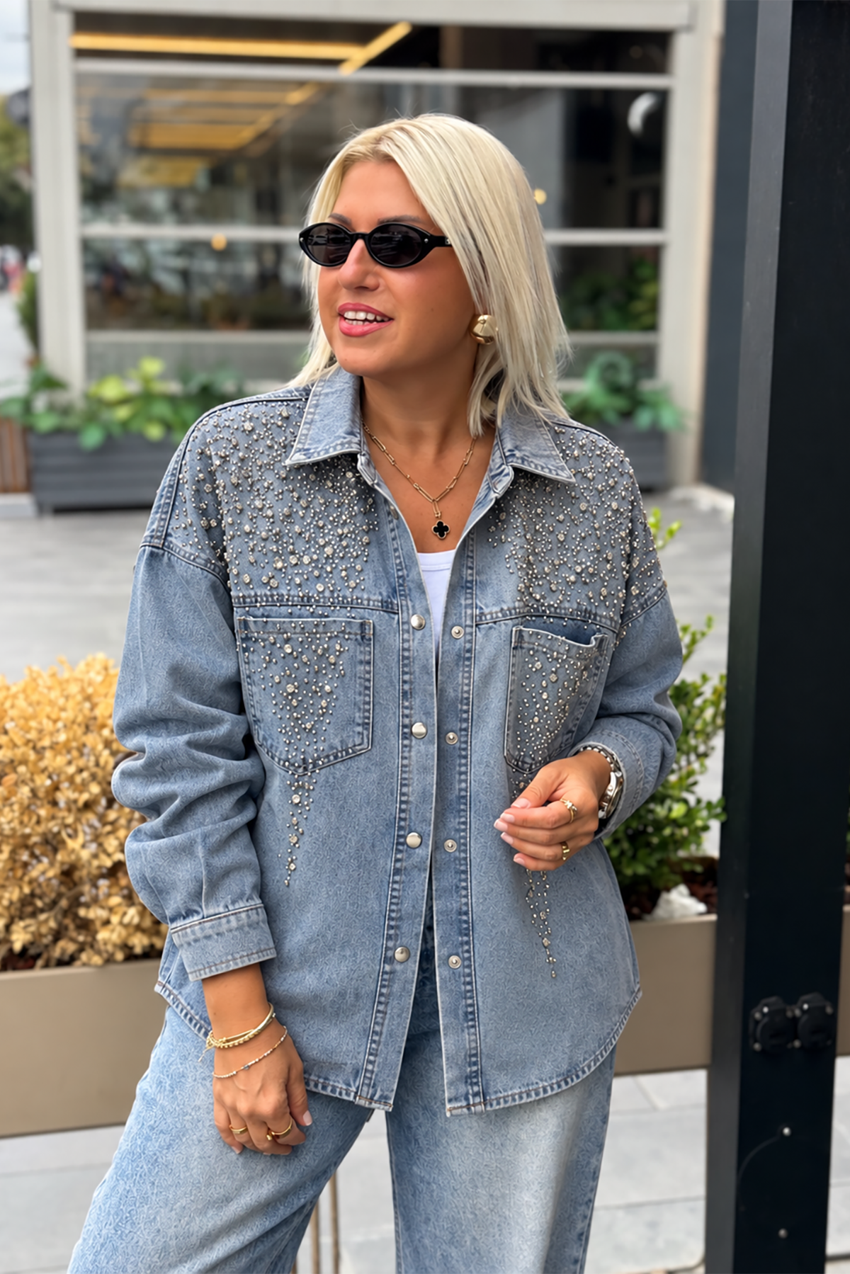 Mavi İşlemeli Denim GömlekGM20260059-MAVI-S
