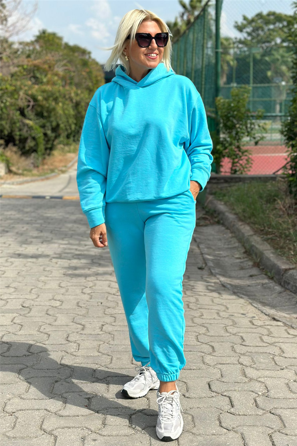 Mavi Kapüşonlu Üç İplik TakımUK2260376-MAVI-S