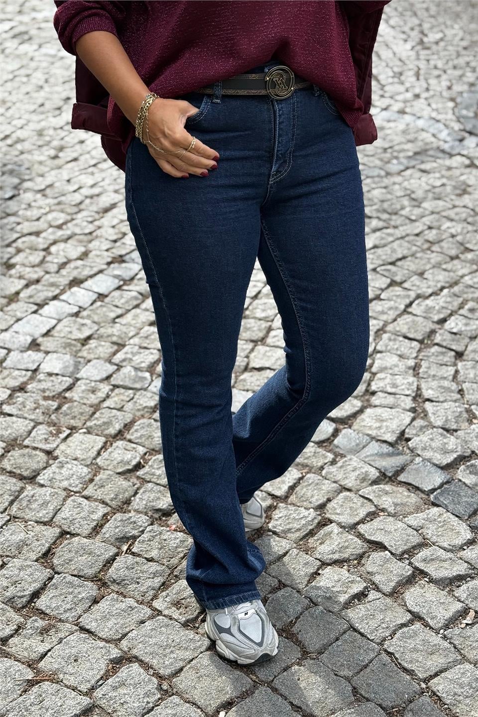 Mavi Yüksek Bel İspanyol Paça JeanAJNS2501220-MAVI-36
