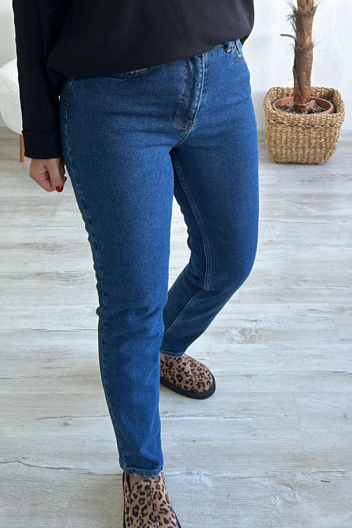 Mavi Yüksel Bel Lycralı Mom JeanAK223033-MAVI-34
