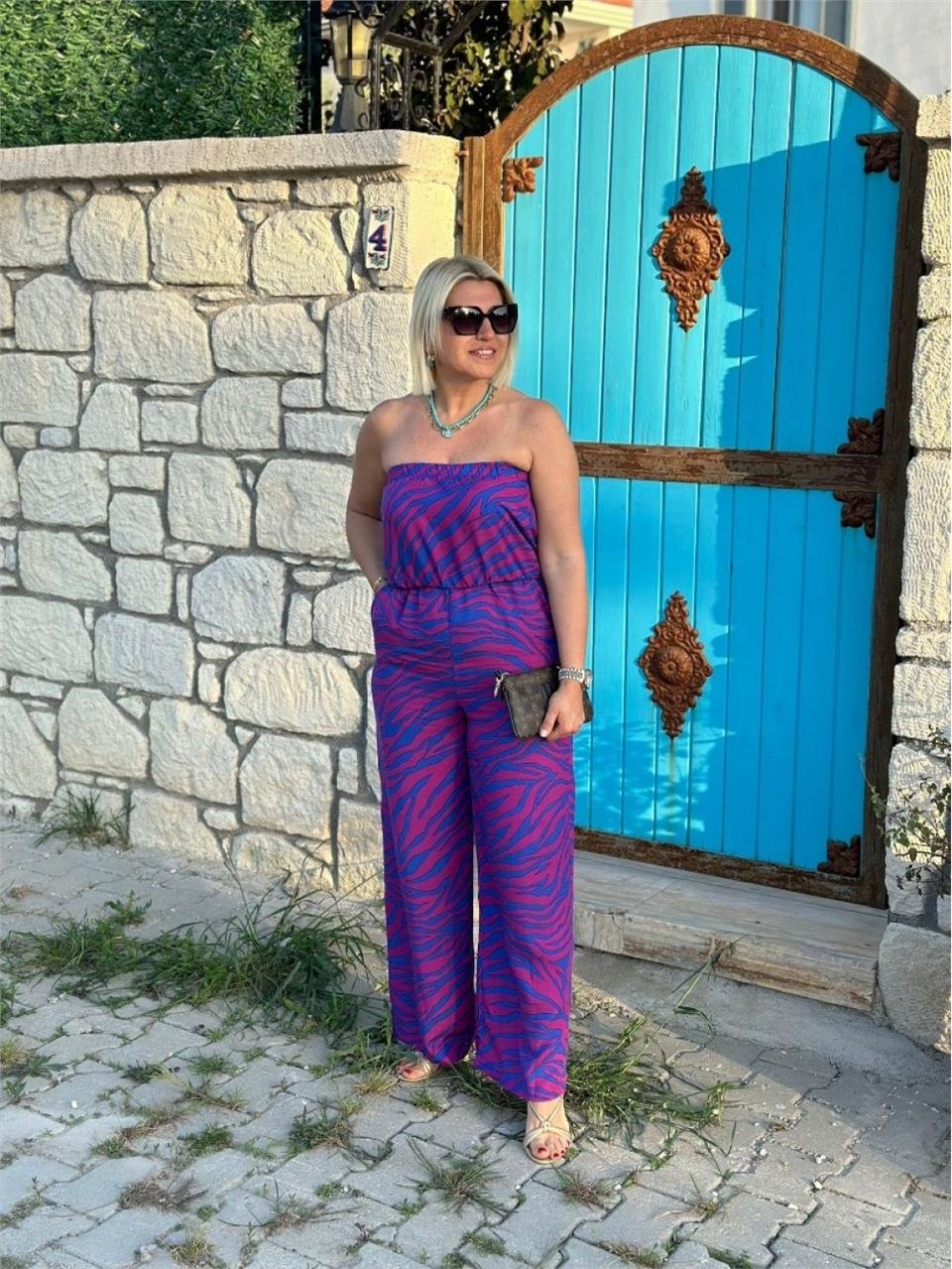 Mor Straplez Beli Lastikli Viskon Tulum AY217032-Mor