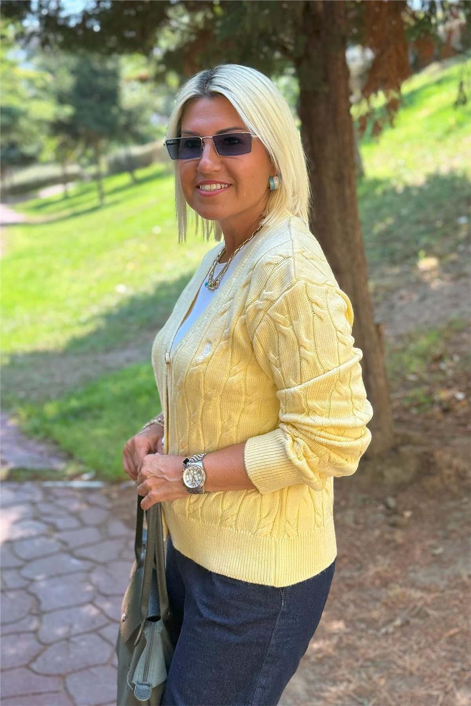 Nakış Arkalı Düğmeli HırkaDKH20250905-SARI-STANDART