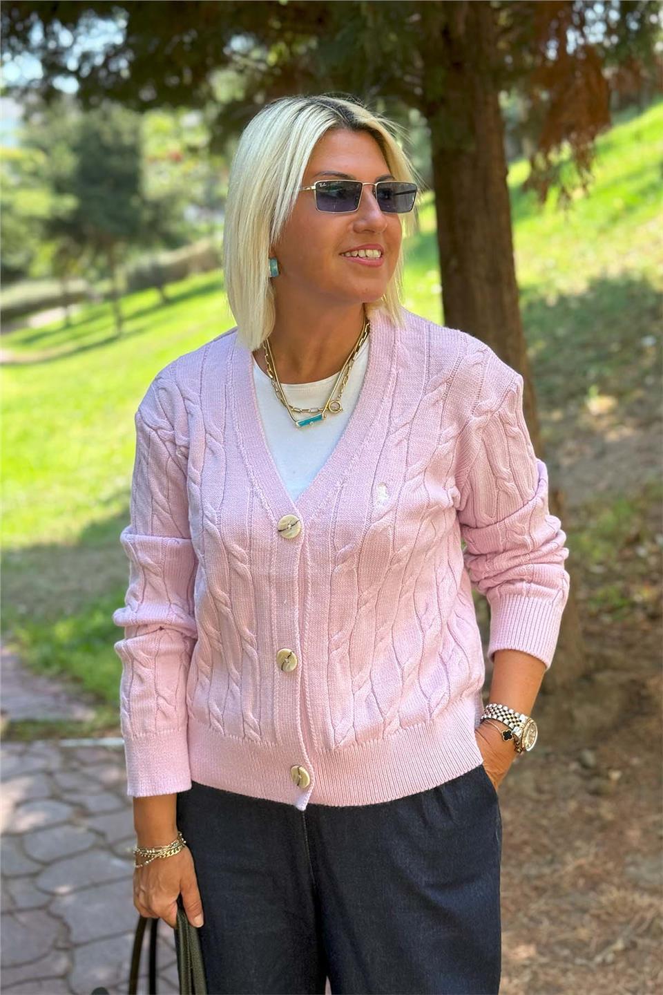 Nakış Arkalı Düğmeli HırkaDKH20250905-PEMBE-STANDART