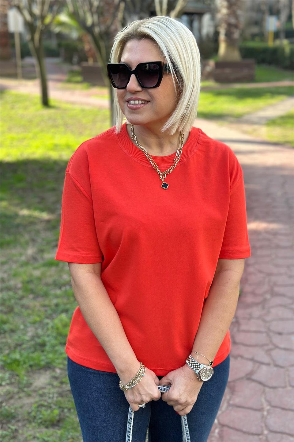 Nar Çiçeği Bisiklet Yaka Basic TshirtUTS241131-NARCICEGI-S