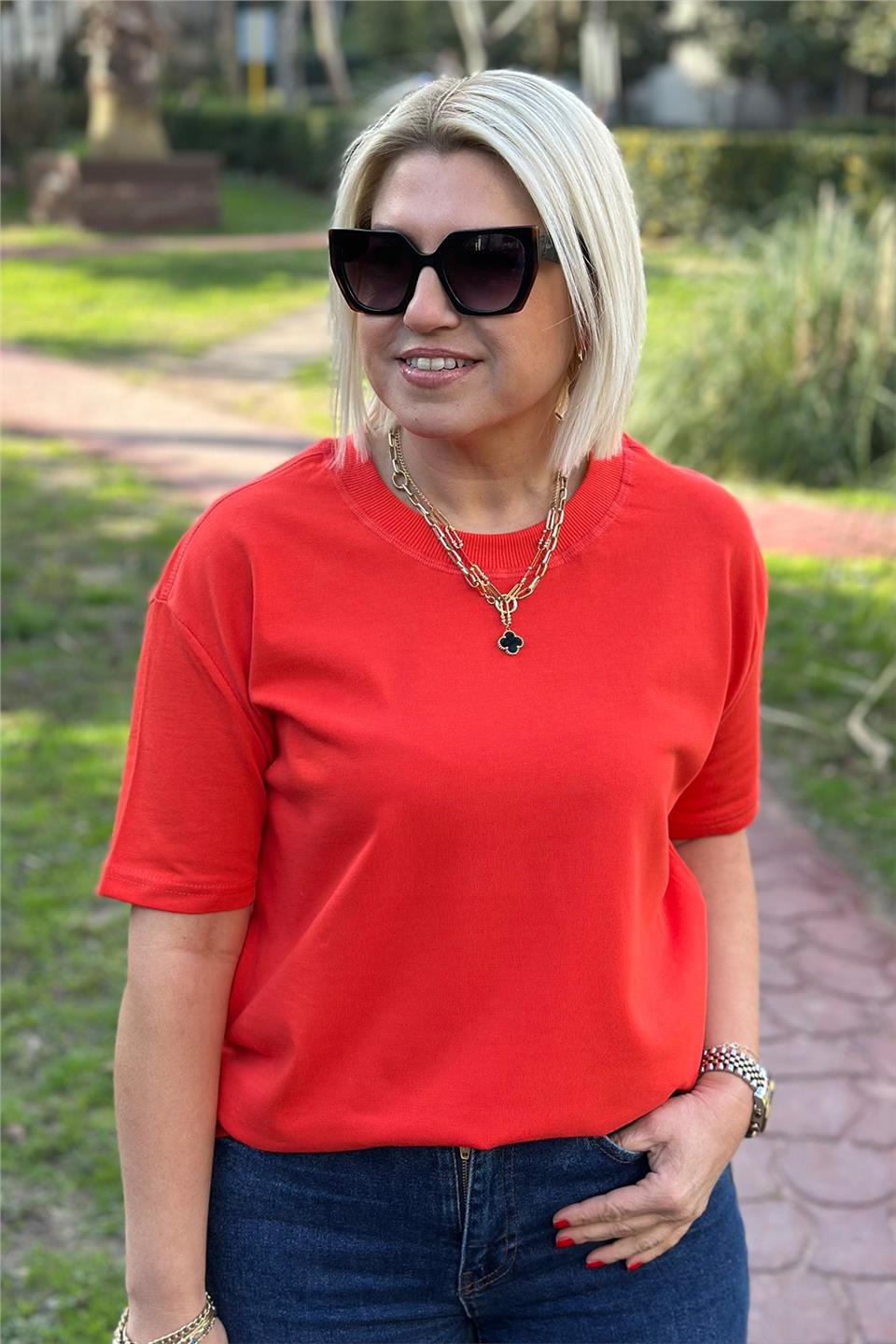 Nar Çiçeği Bisiklet Yaka Basic TshirtUTS241131-NARCICEGI-S