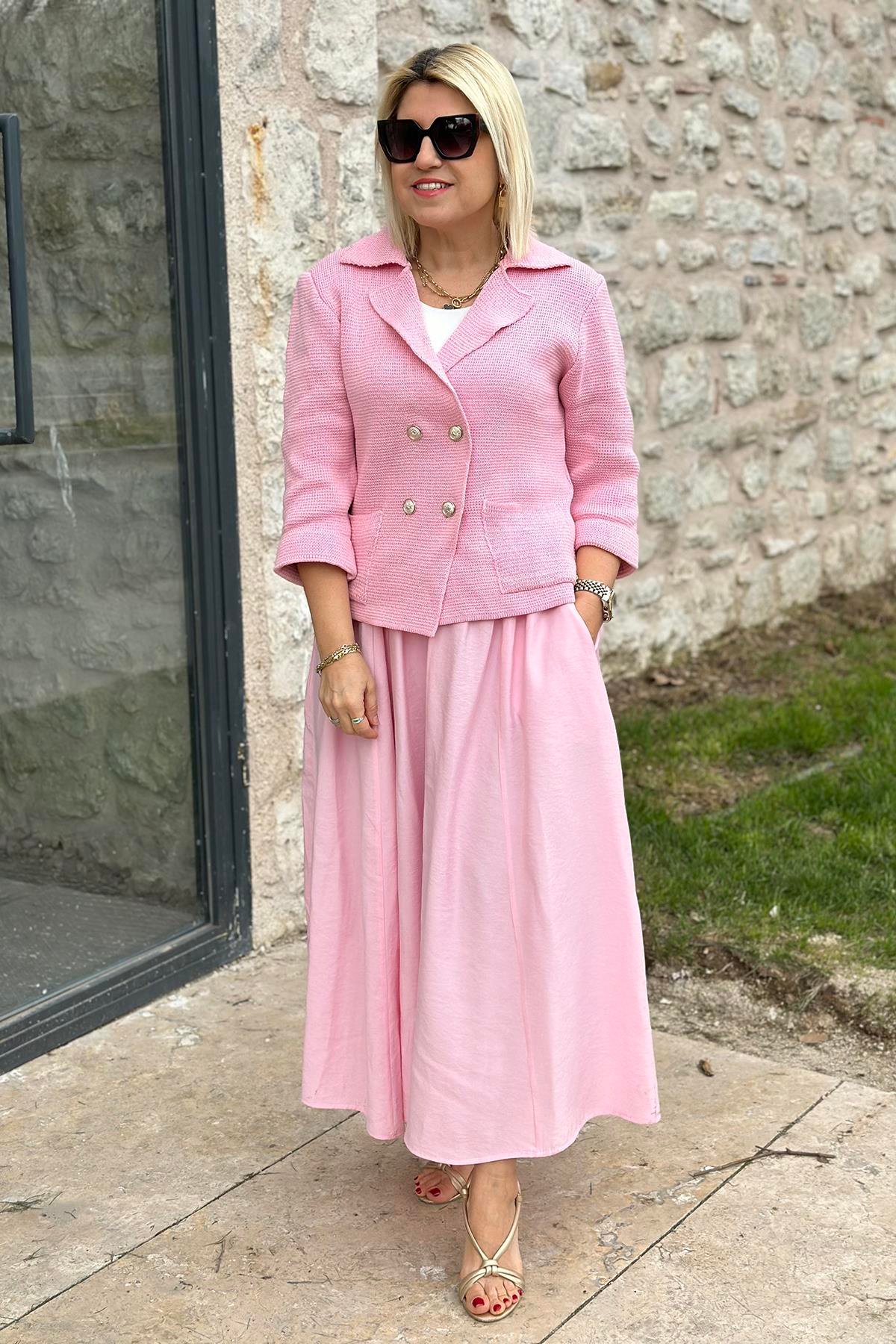 Pembe Beli Lastikli Kloş Cepli EtekAETK2500124-PEMBE-S
