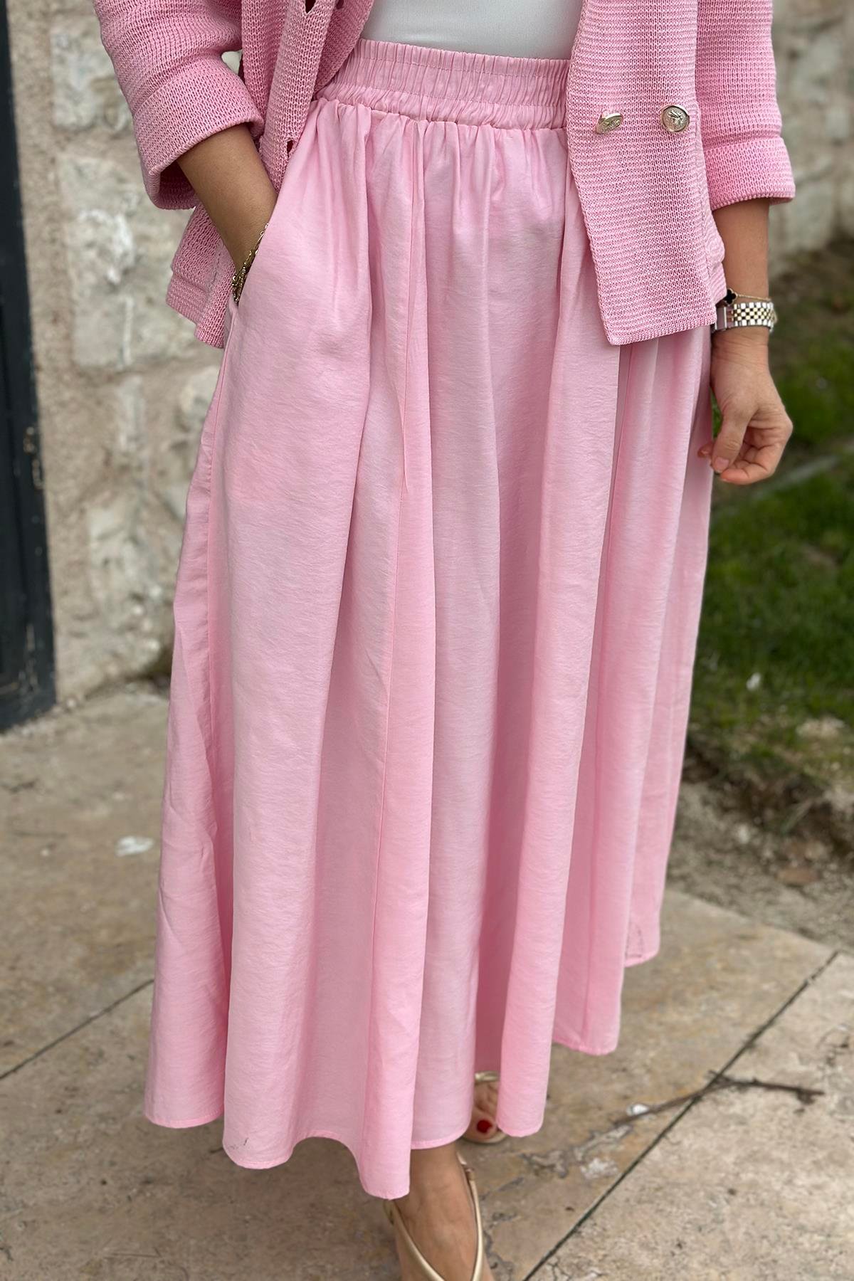 Pembe Beli Lastikli Kloş Cepli EtekAETK2500124-PEMBE-S