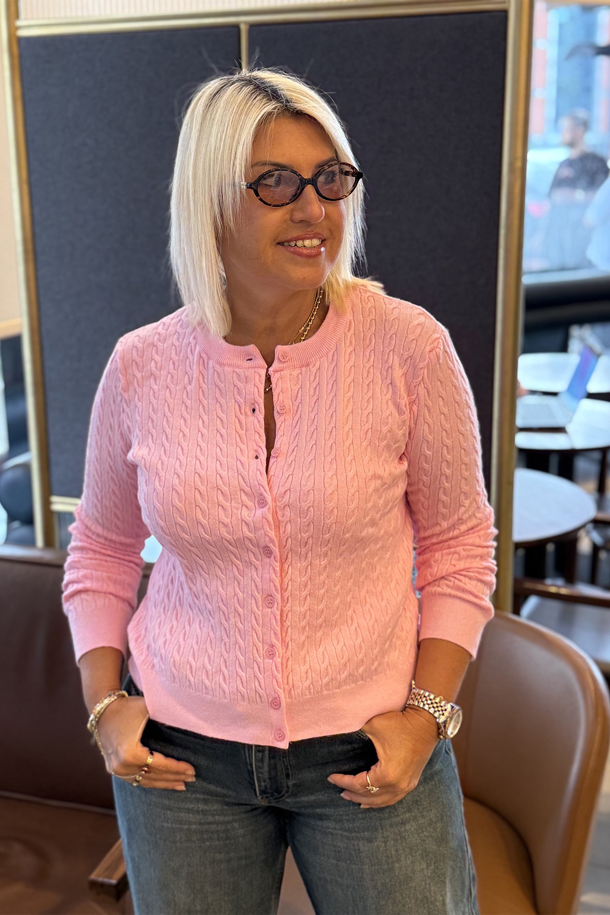 Pembe Bisiklet Yaka Düğmeli Saç Örgülü Triko HırkaHRK202600112-PEMBE-STD