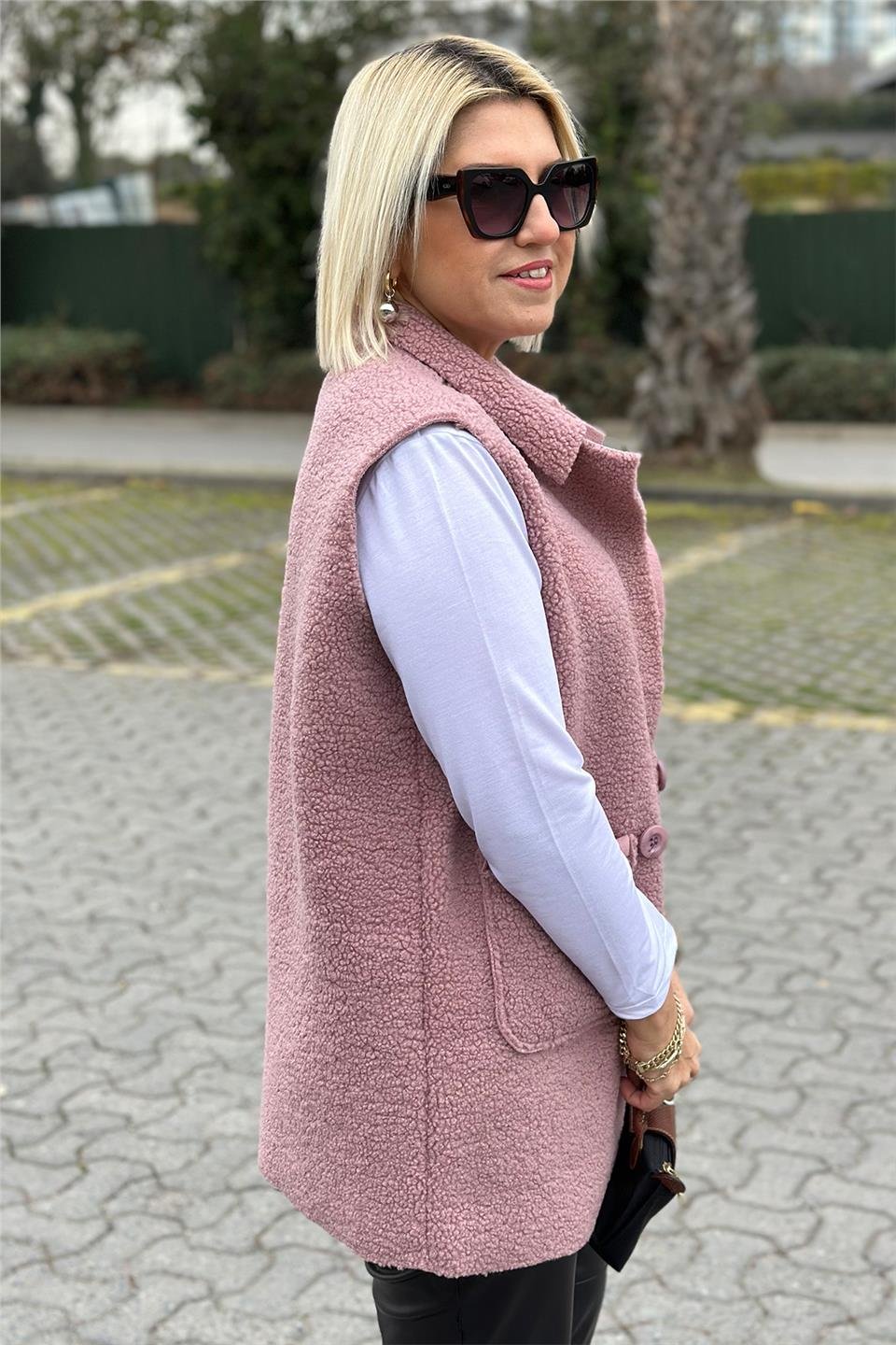 Pembe Cepli Tek Düğmeli Buklet YelekDYL25000121-PEMBE-STD