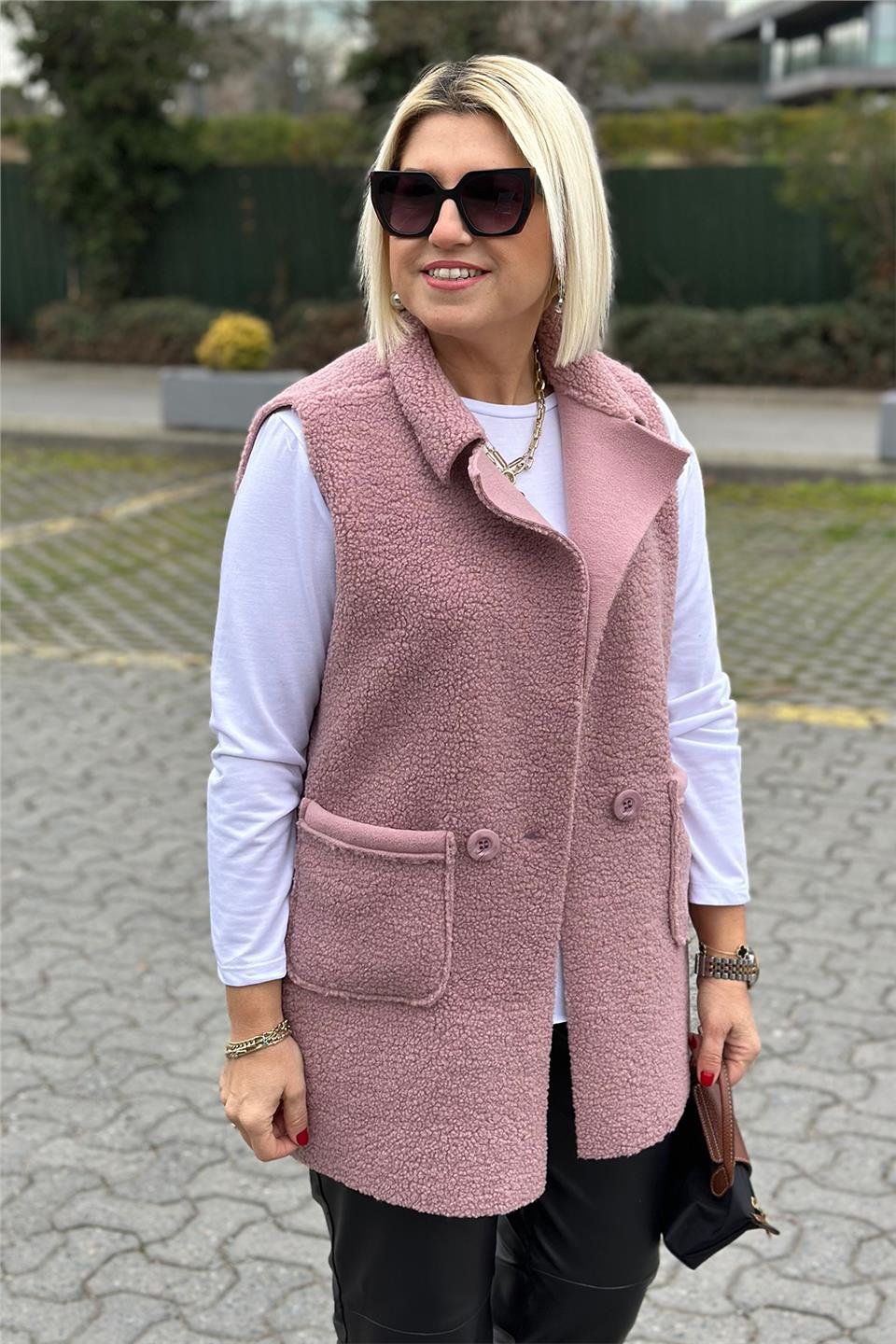 Pembe Cepli Tek Düğmeli Buklet YelekDYL25000121-PEMBE-STD