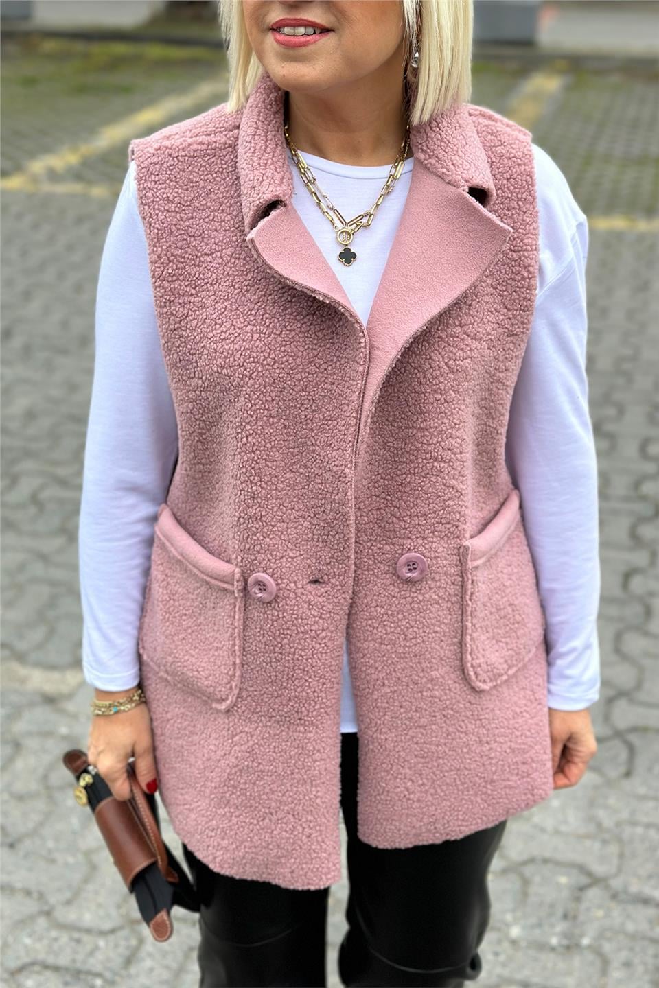 Pembe Cepli Tek Düğmeli Buklet YelekDYL25000121-PEMBE-STD