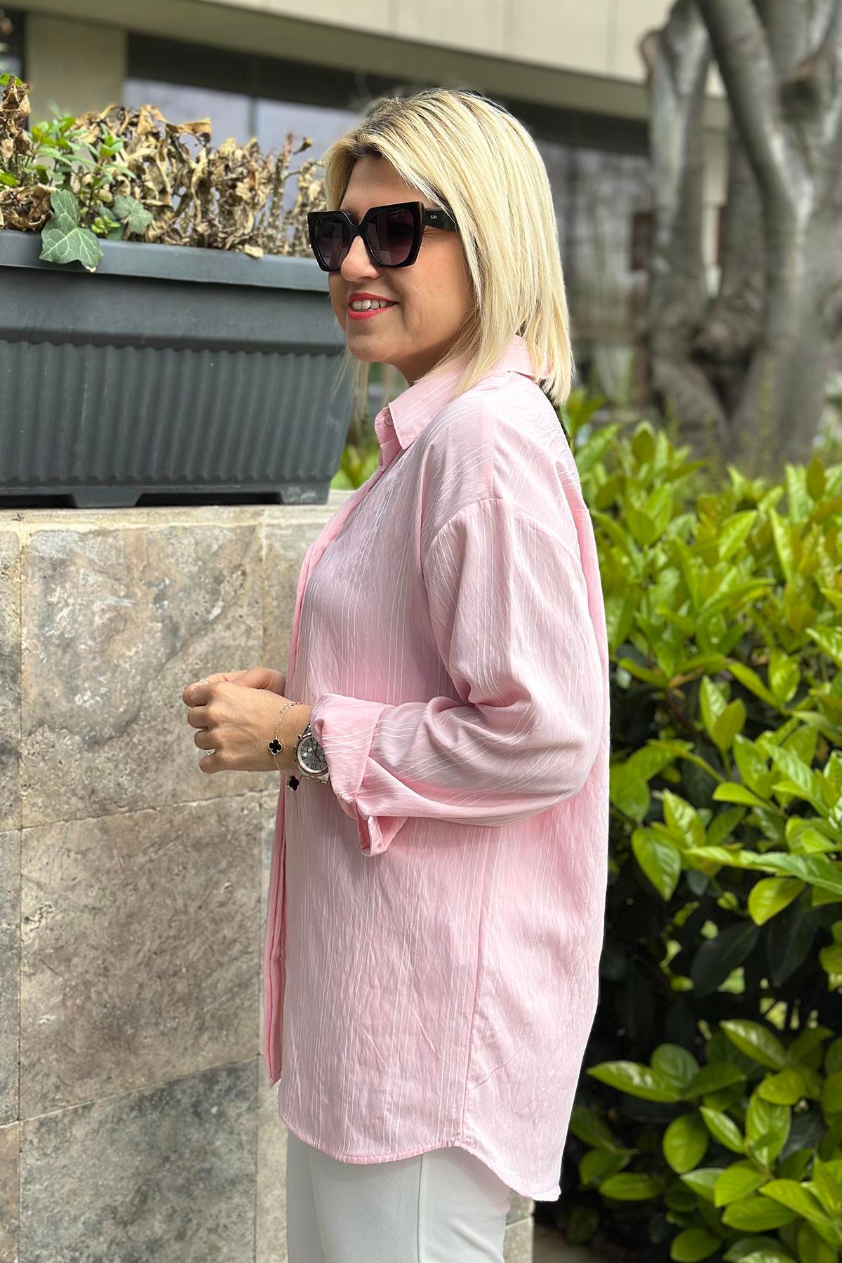 Pembe Çizgili BF GömlekUG02412115-PEMBE-S