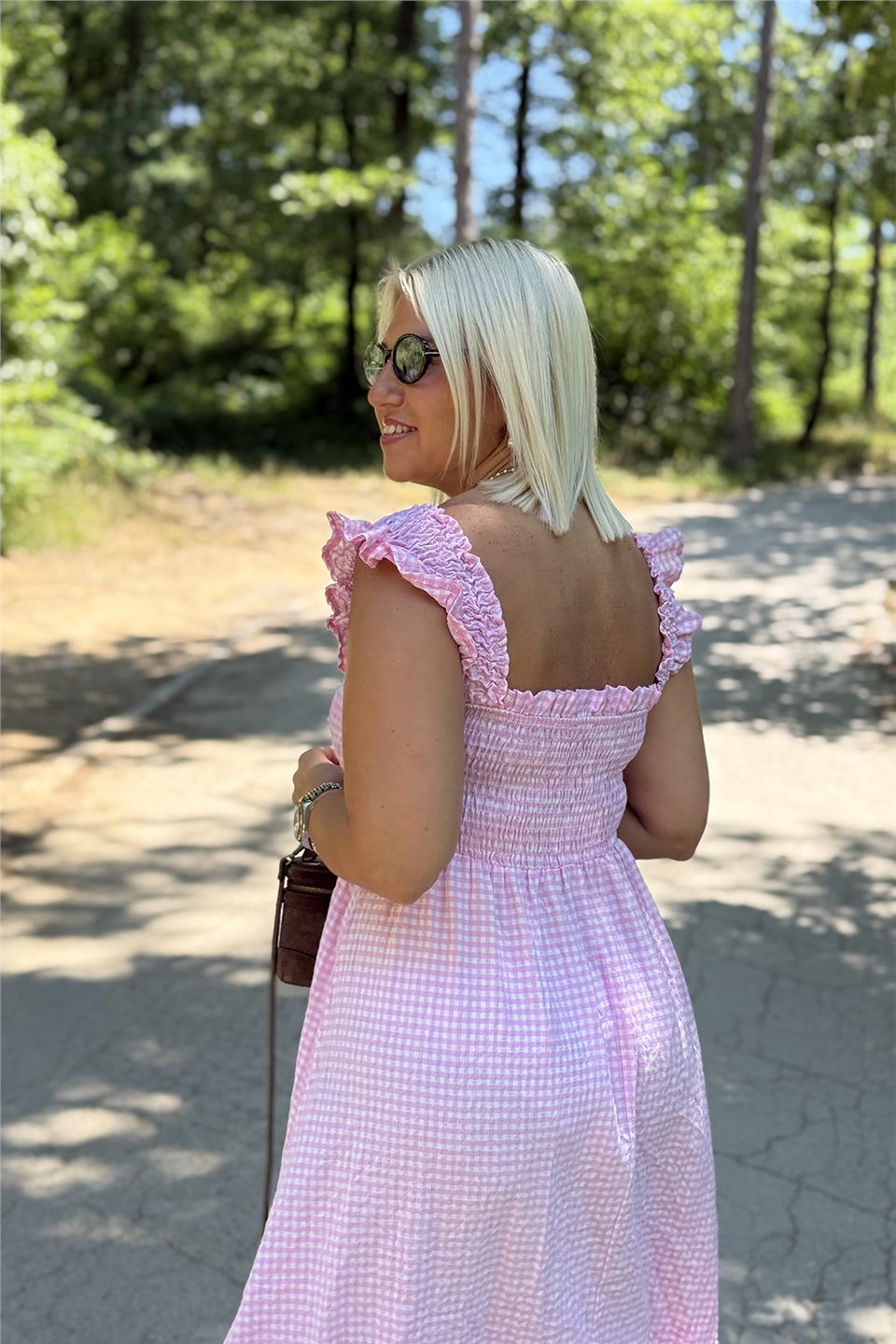 Pembe Pötikare Kolları Fırfırlı Sıfır Kol Pamuklu ElbiseELB26001064-PEMBE-STD