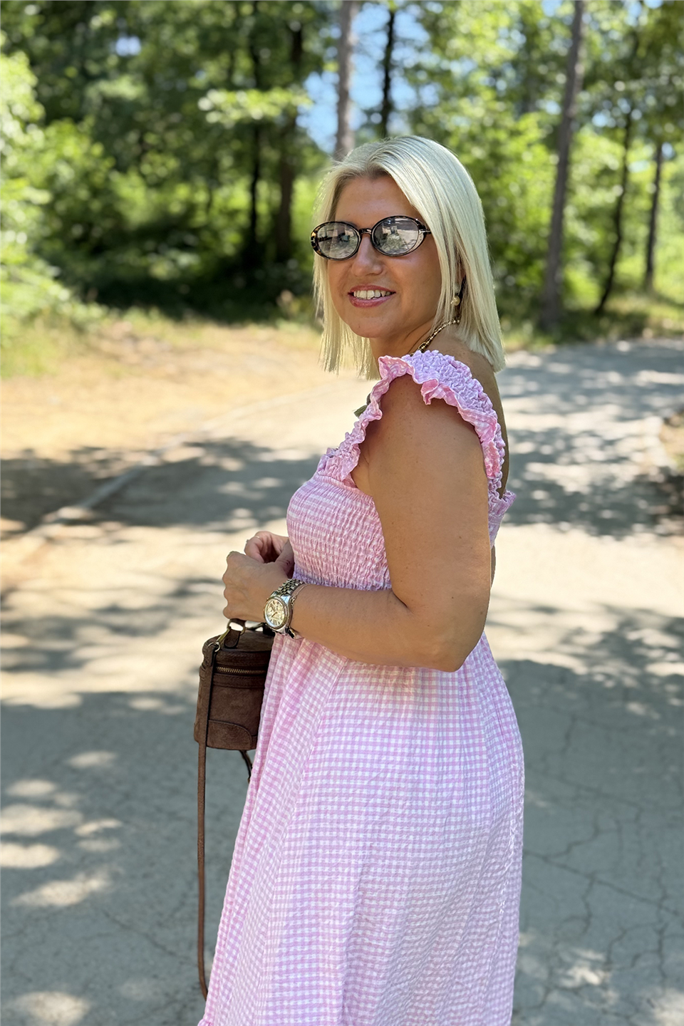 Pembe Pötikare Kolları Fırfırlı Sıfır Kol Pamuklu ElbiseELB26001064-PEMBE-STD