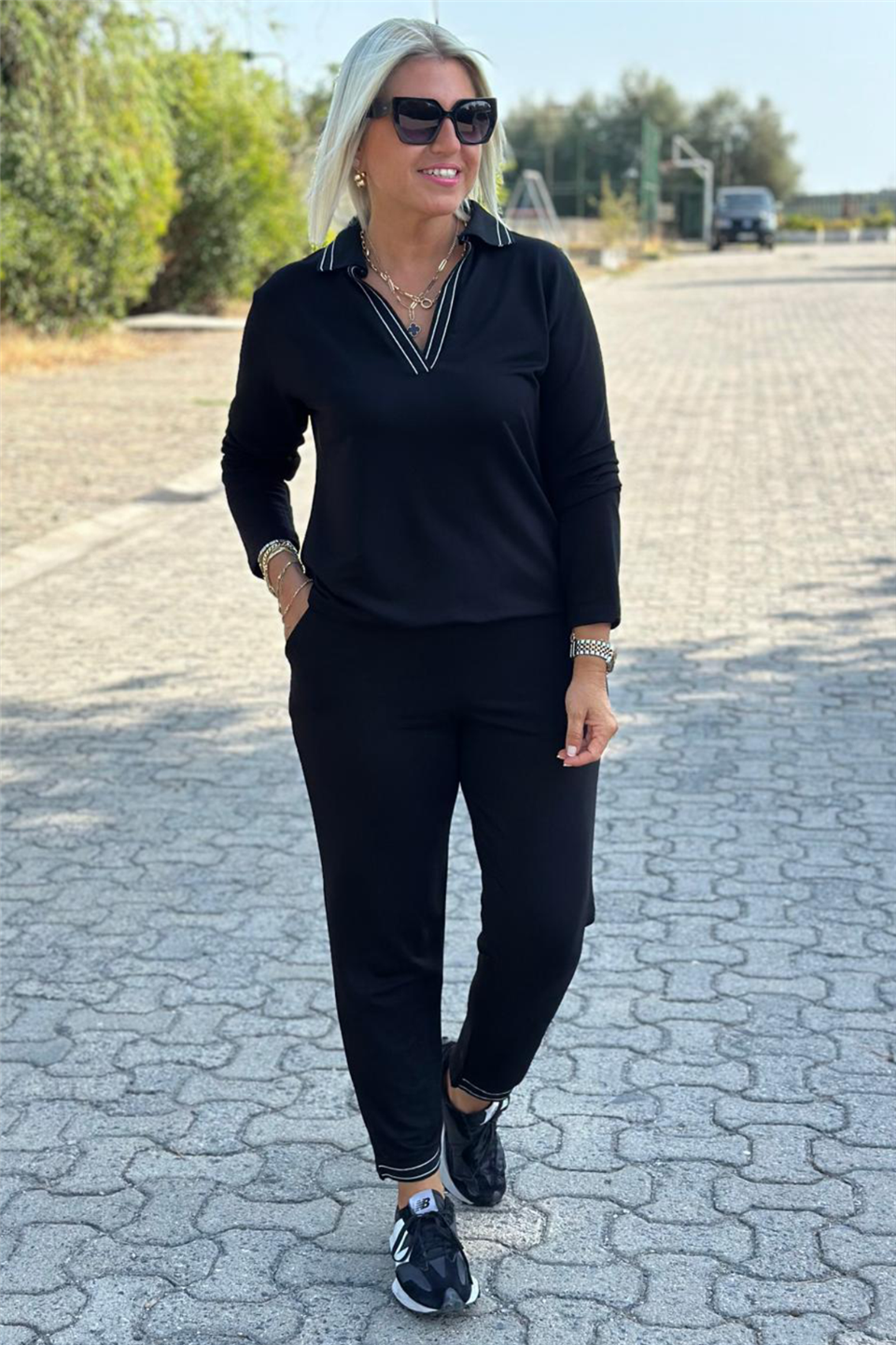 Polo Yaka Ribanalı Penye TakımUK2260373-SIYAH-S