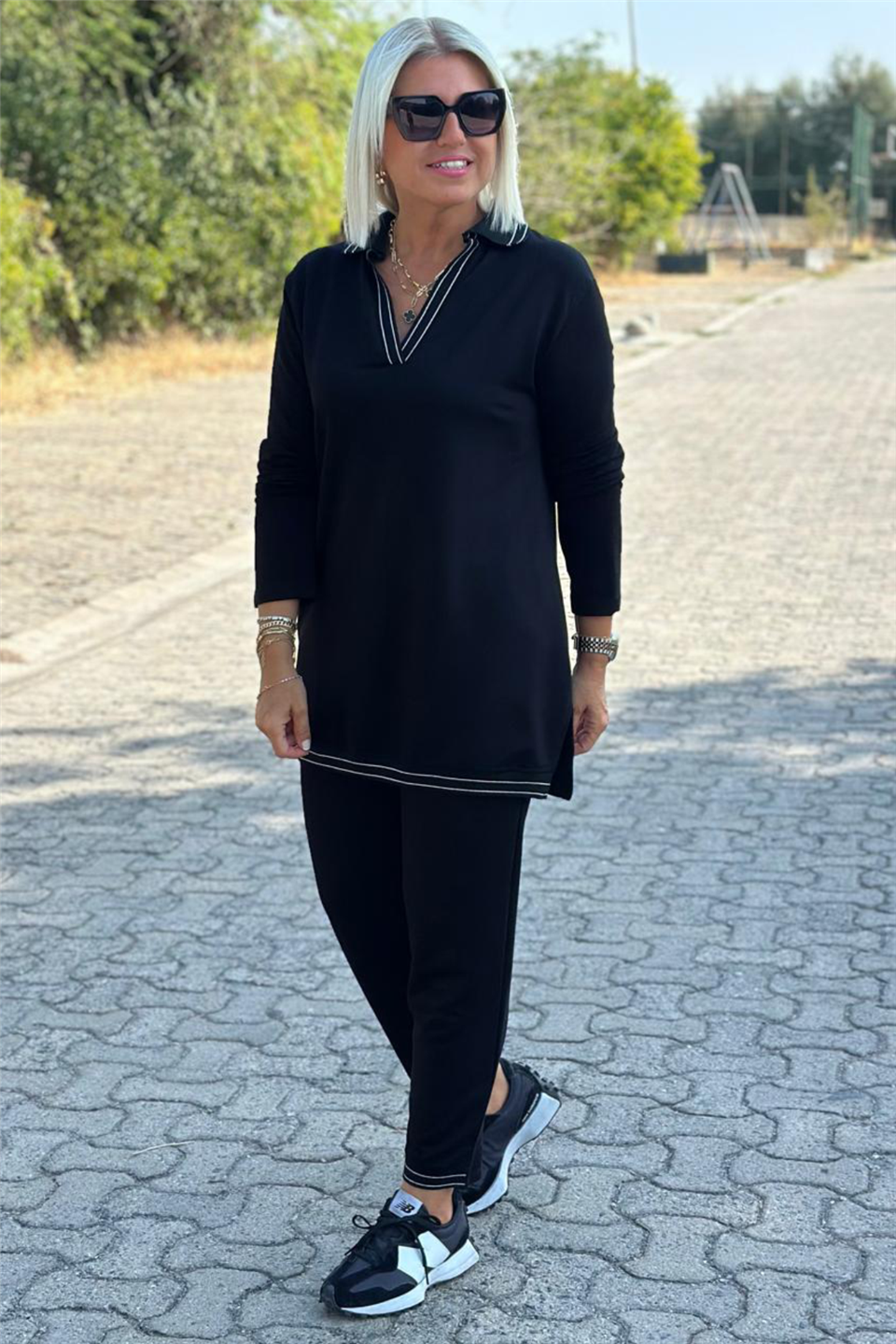 Polo Yaka Ribanalı Penye TakımUK2260373-SIYAH-S