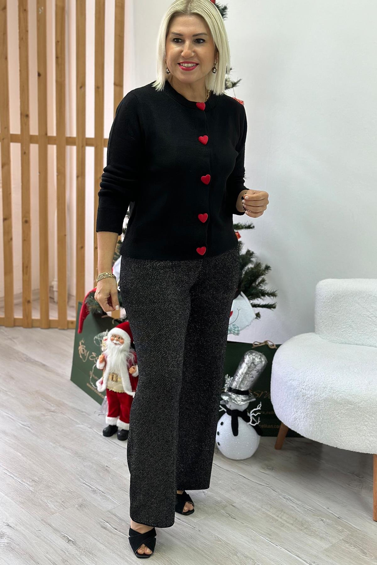 Simli Beli Lastikli Lycralı PantolonAP24110904-GUMUS-STD