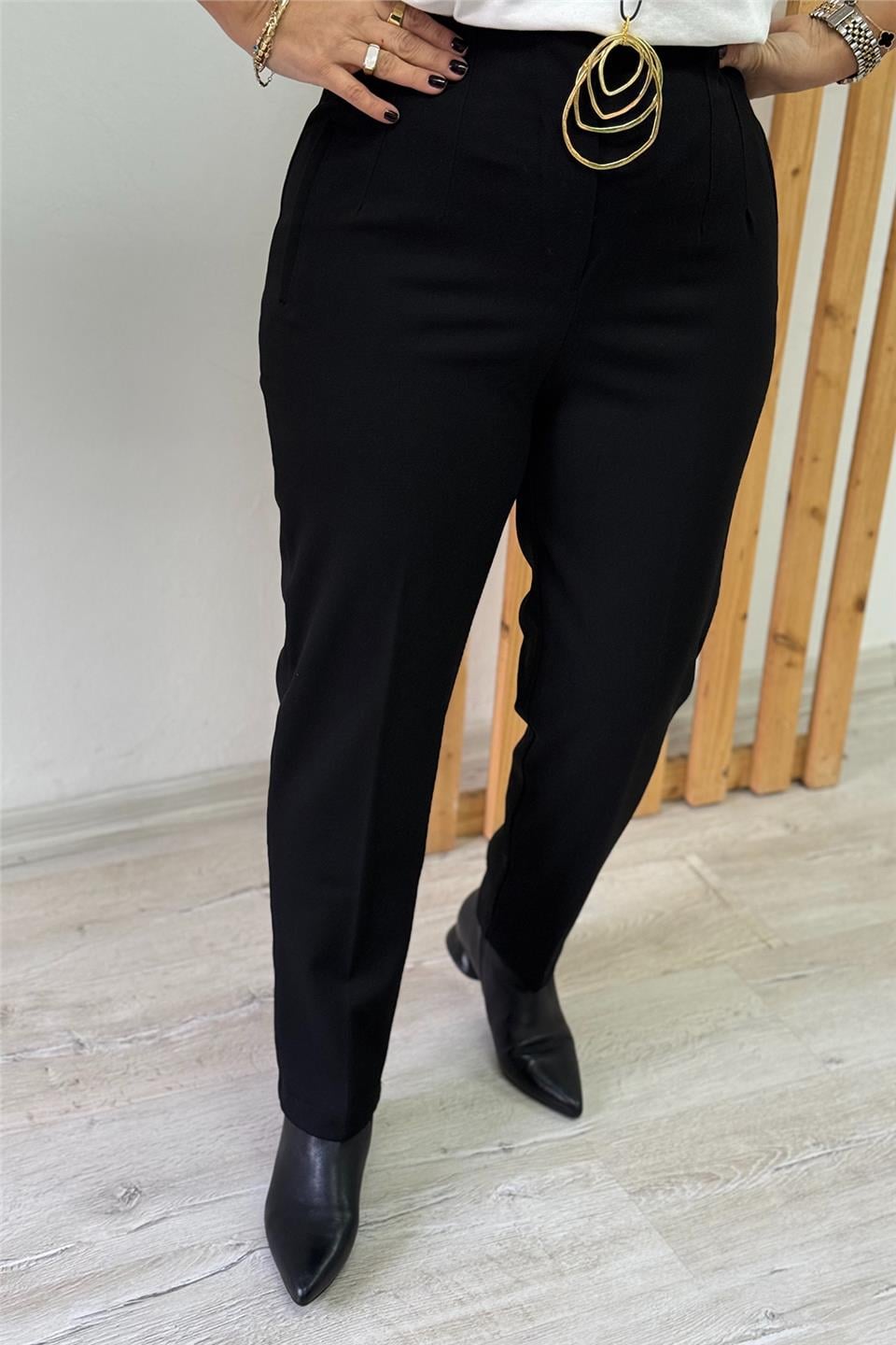 Siyah Bel Dikişli Slim Fit Lycralı PantolonAPNT20250950-SIYAH-36
