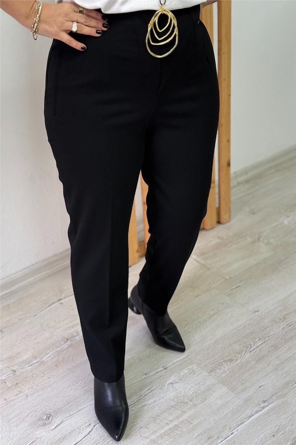 Siyah Bel Dikişli Slim Fit Lycralı PantolonAPNT20250950-SIYAH-36