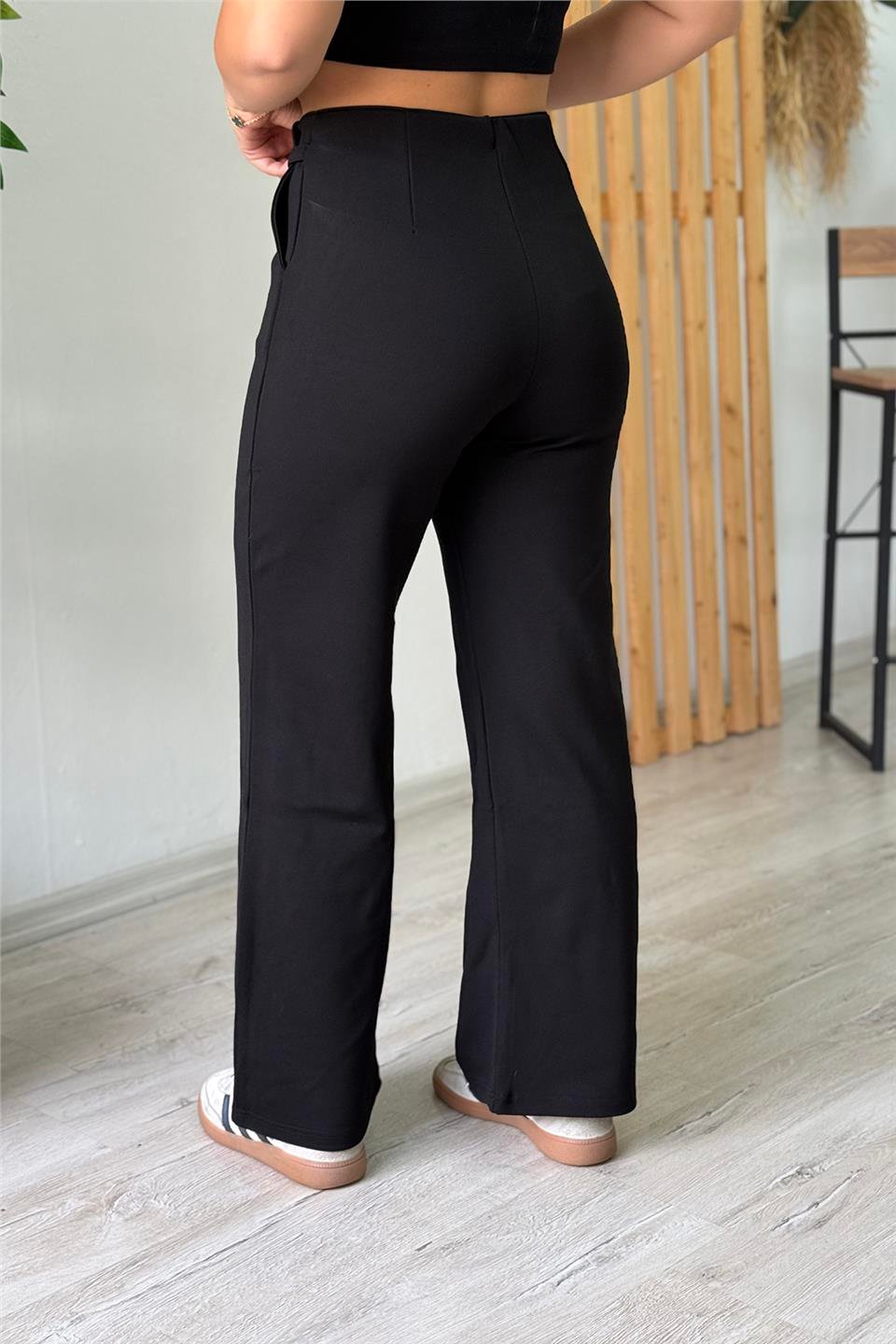 Siyah Beli Aksesuarlı Bol Paça PantolonAPNT20250913-SIYAH-36