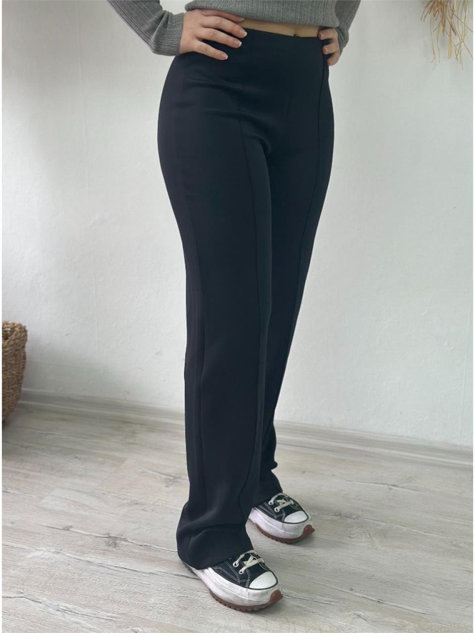 Siyah Beli Lastikli Önden Dikişli Scuba Pantolon UK224048133-Siyah