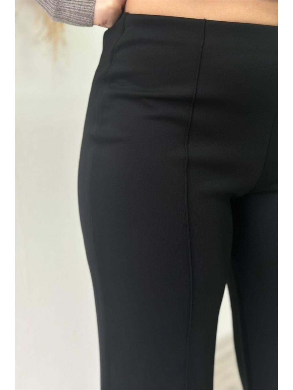 Siyah Beli Lastikli Önden Dikişli Scuba Pantolon UK224048133-Siyah