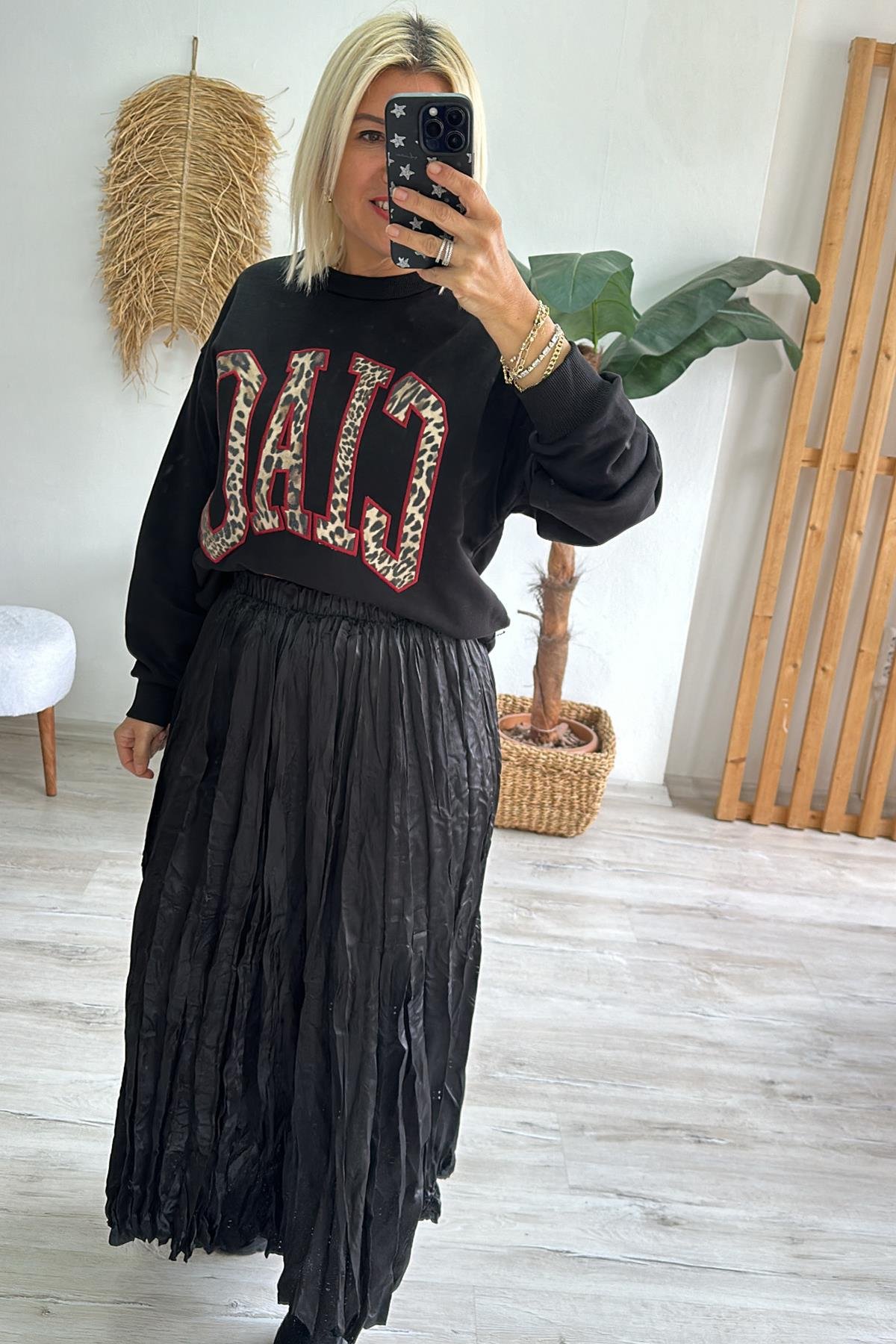 Siyah Beli Lastikli Pileli EtekAY221063-SIYAH-XS