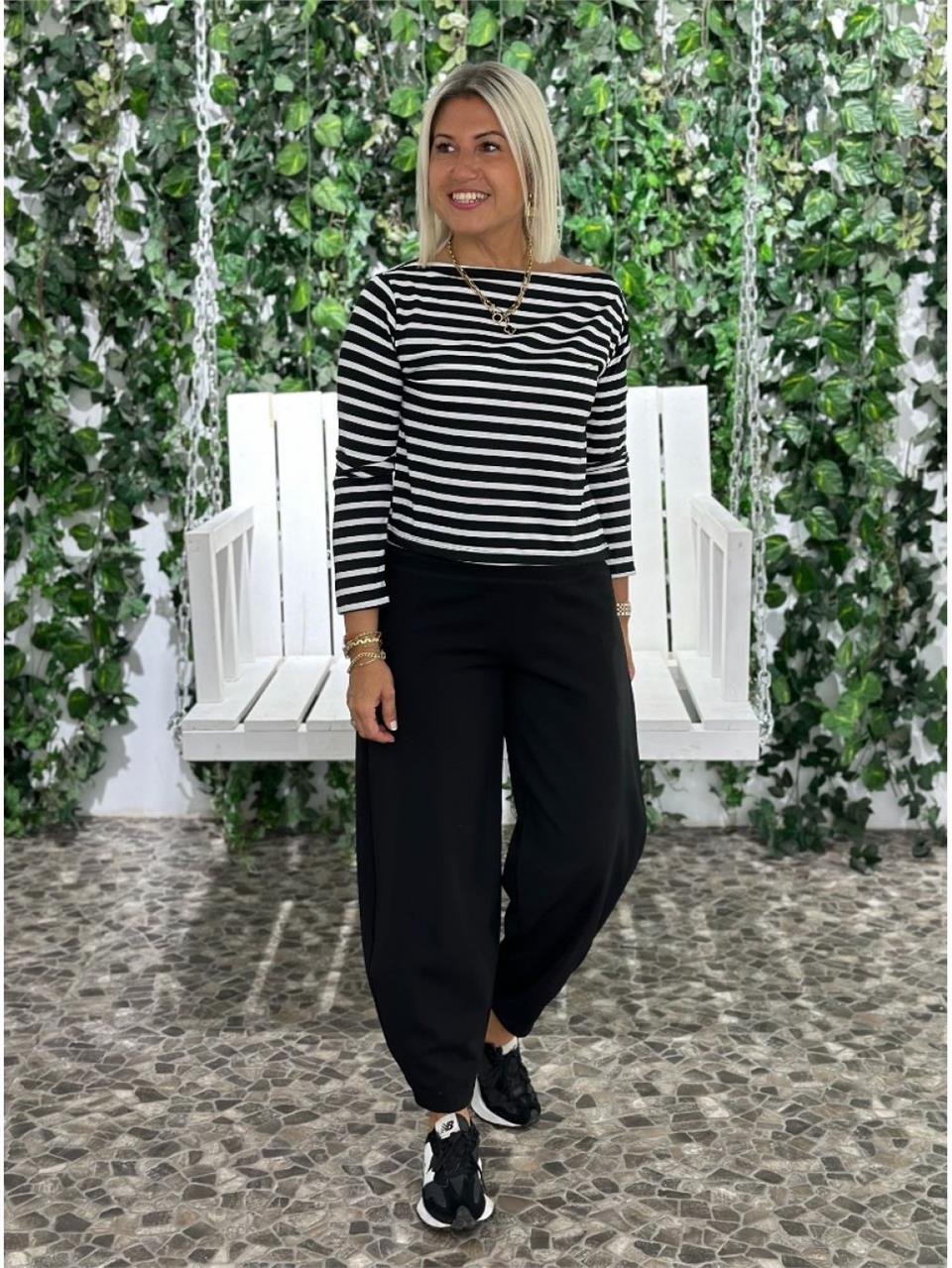 Siyah Beli Lastikli Şalvar Model Crep Pantolon UK224048105-Siyah