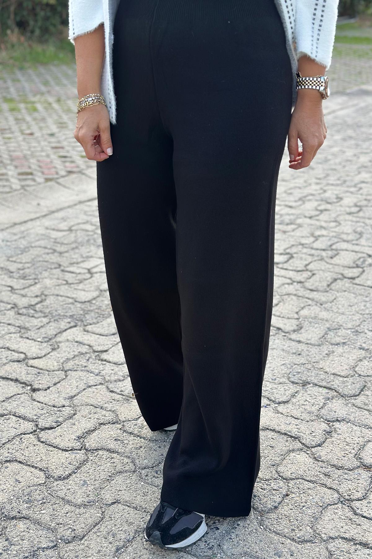 Siyah Beli Lastikli Triko PantolonUK224048108-SIYAH-STD