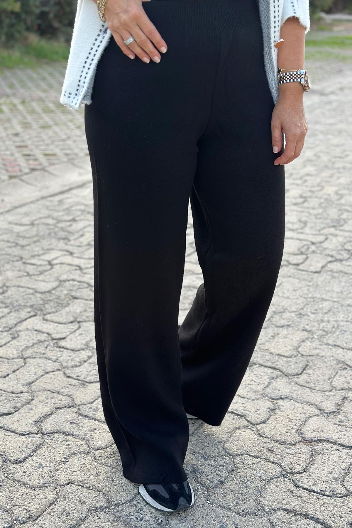 Siyah Beli Lastikli Triko PantolonUK224048108-SIYAH-STD