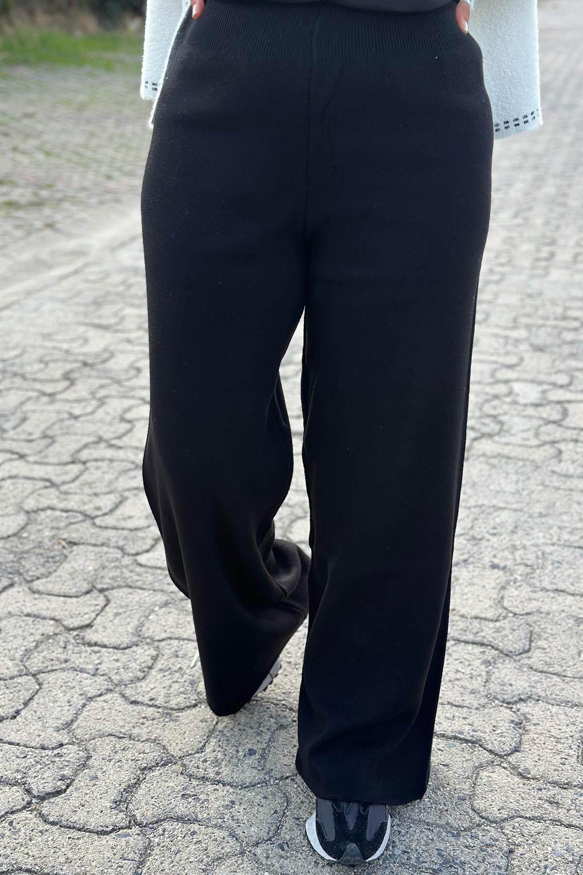 Siyah Beli Lastikli Triko PantolonUK224048108-SIYAH-STD