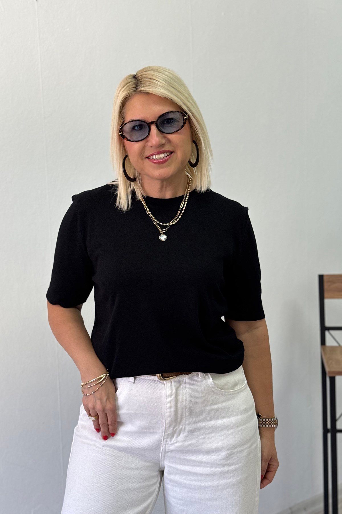 Siyah Bisiklet Yaka Kısa Kol Mevsimlik TrikoUT24110969-SIYAH-STD