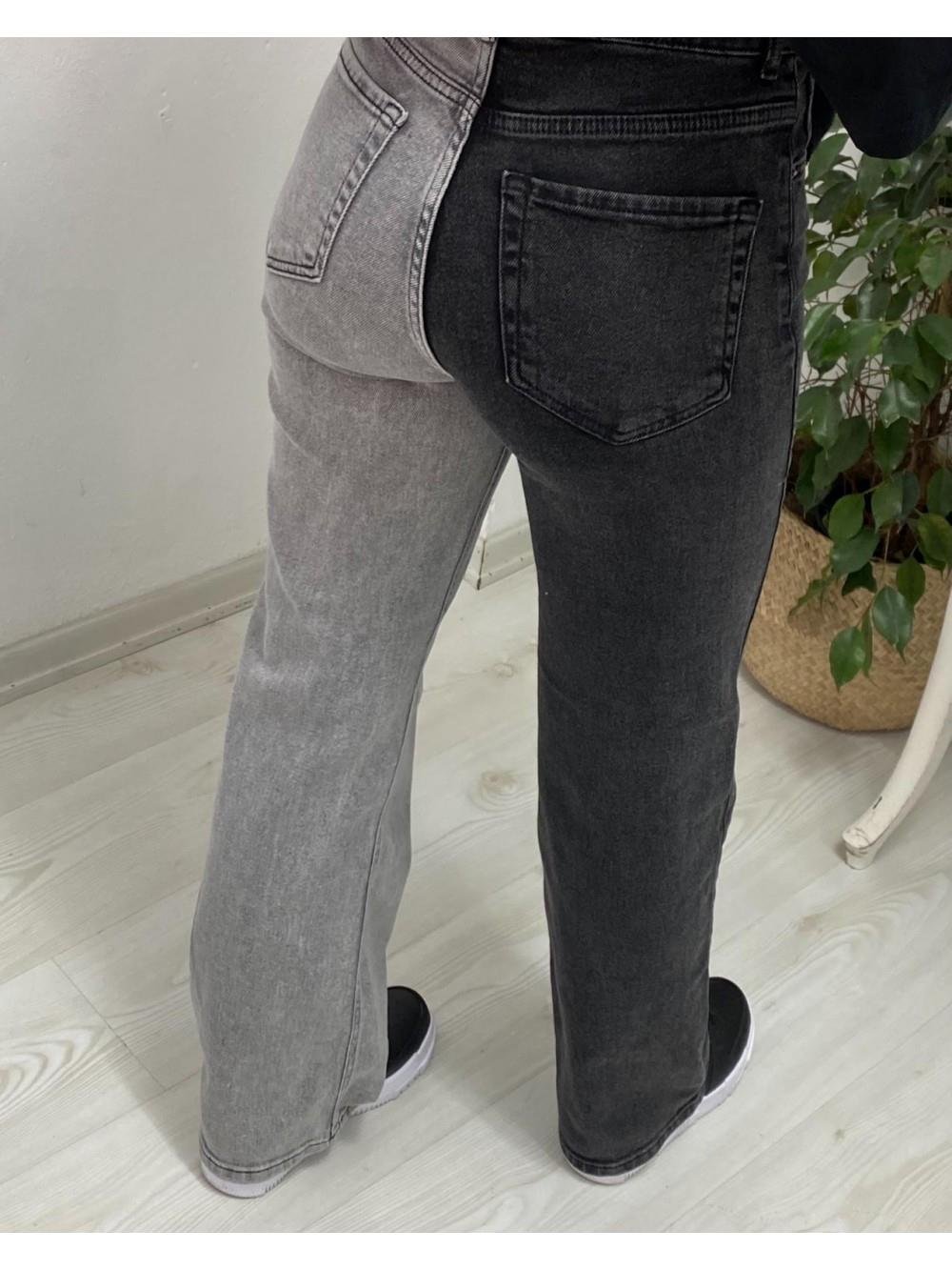 Siyah-Gri Yüksek Bel Çift Renk Jean AK213005-Siyah-Gri