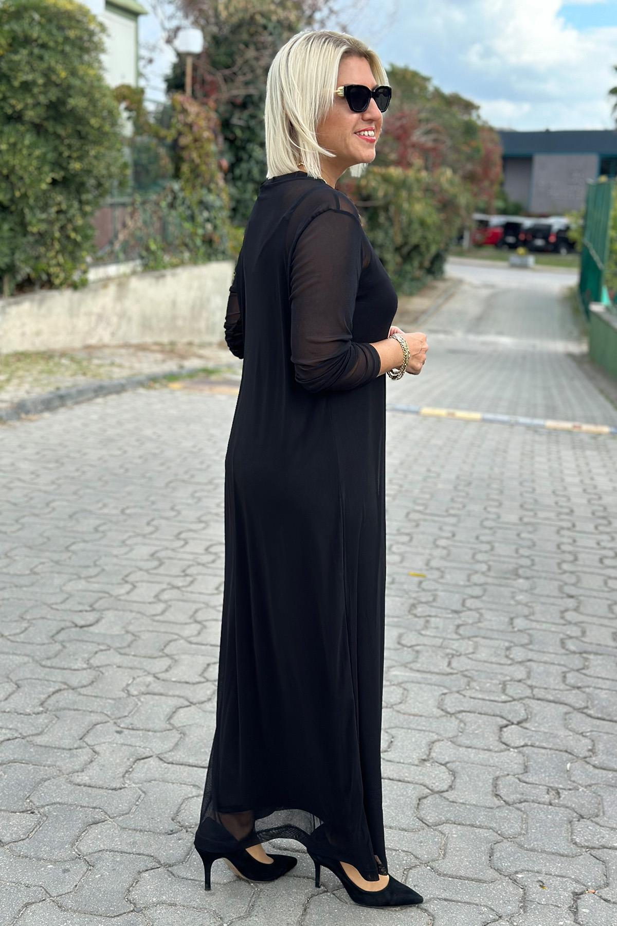 Siyah İçi Astarlı Tül ElbiseUK2232121311-SIYAH-42