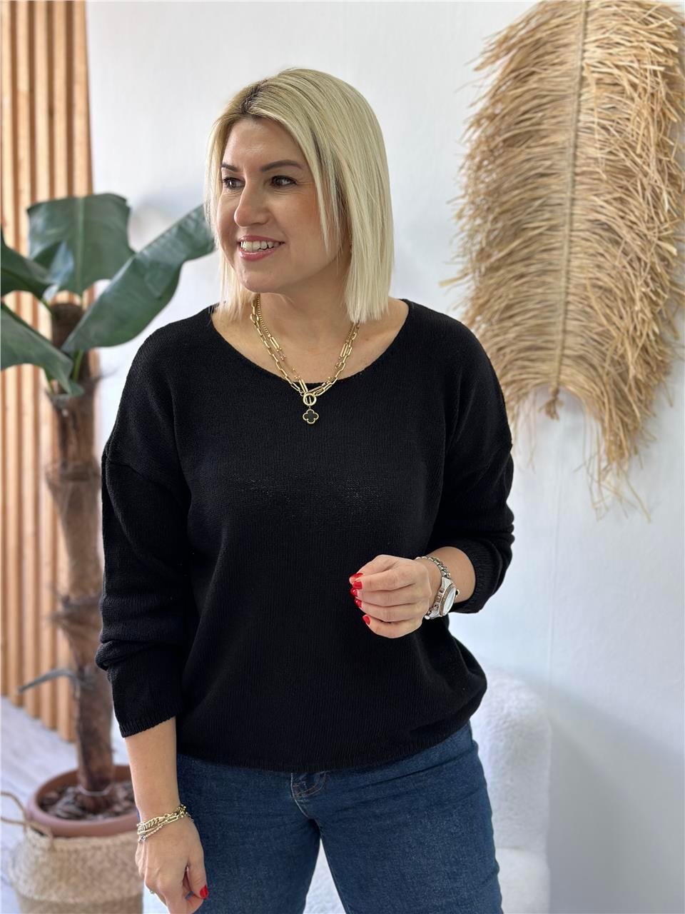 Siyah Kayık Yaka Merserize TrikoUT24110973-SIYAH-STD