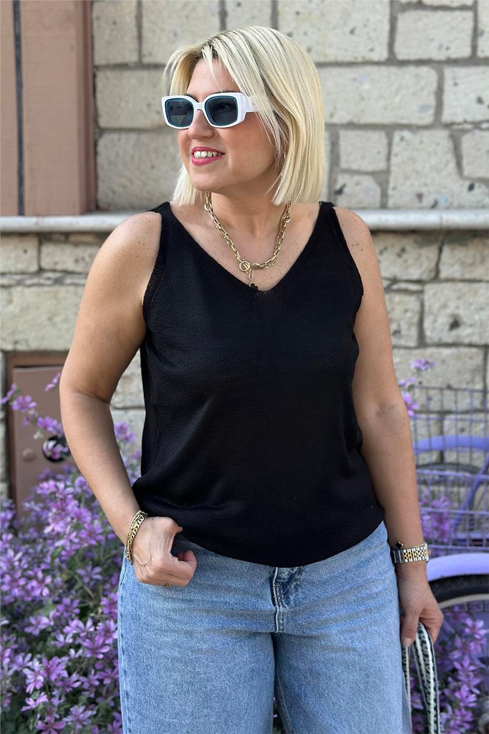 Siyah Ön Arka V Yaka Merserize AtletELB2401241-SIYAH-STD